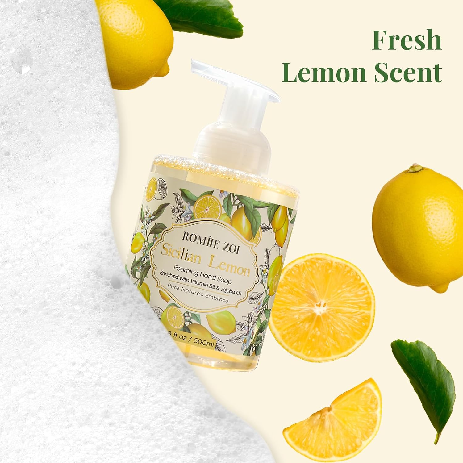 ROMIIE ZOI Foaming Hand Soap with Gift Box- Sicilian Lemon - Formula Moisture & Revitalize - 500ml/ 16.8oz