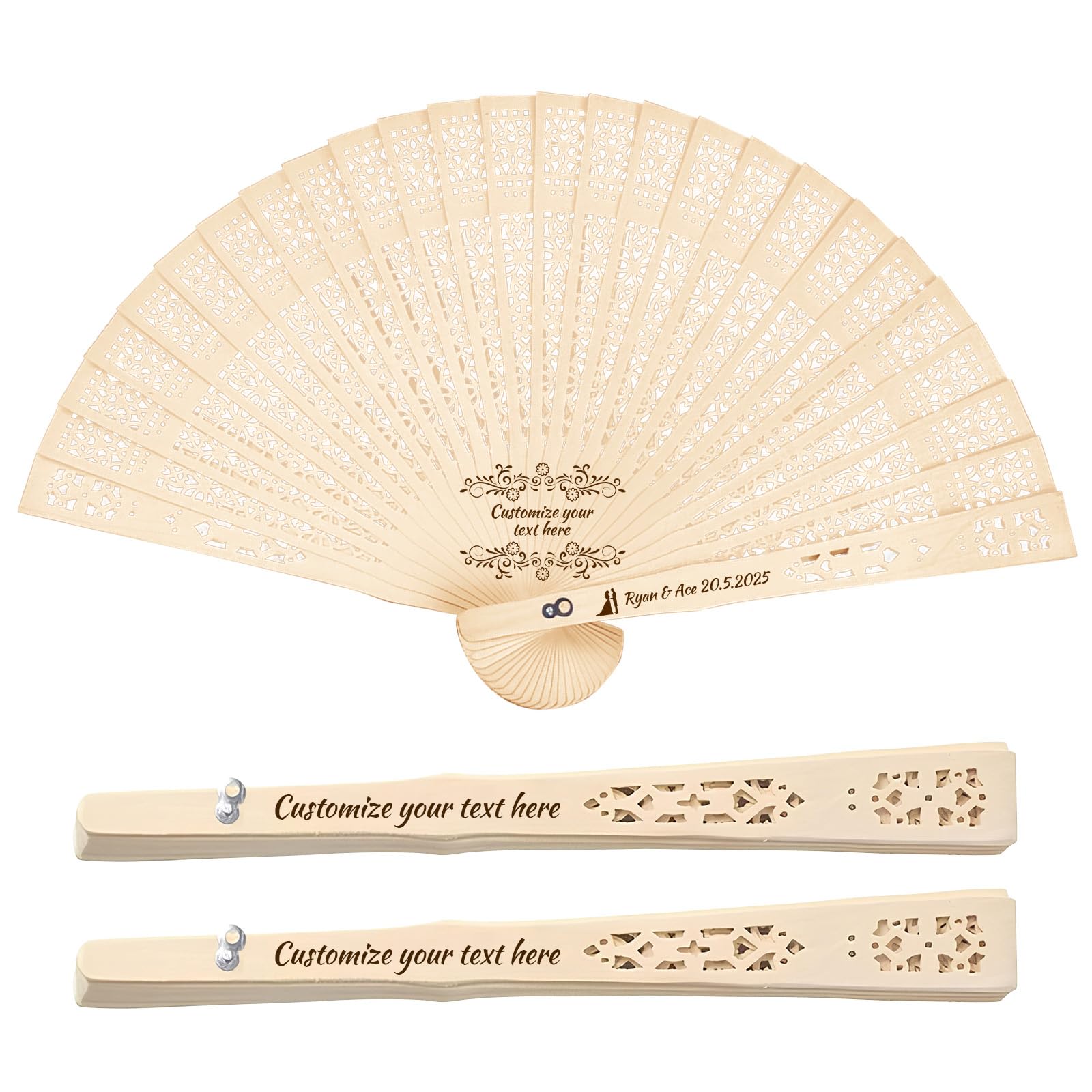 Xstzr Full Flush Wooden Fan 10Pcs Personalized Wedding Fans, Custom Handheld Fans, Wedding Fans, Unique Bridal Shower Party Favors, Handmade Wooden Fans For Guests (Full Flush Wooden Fan)