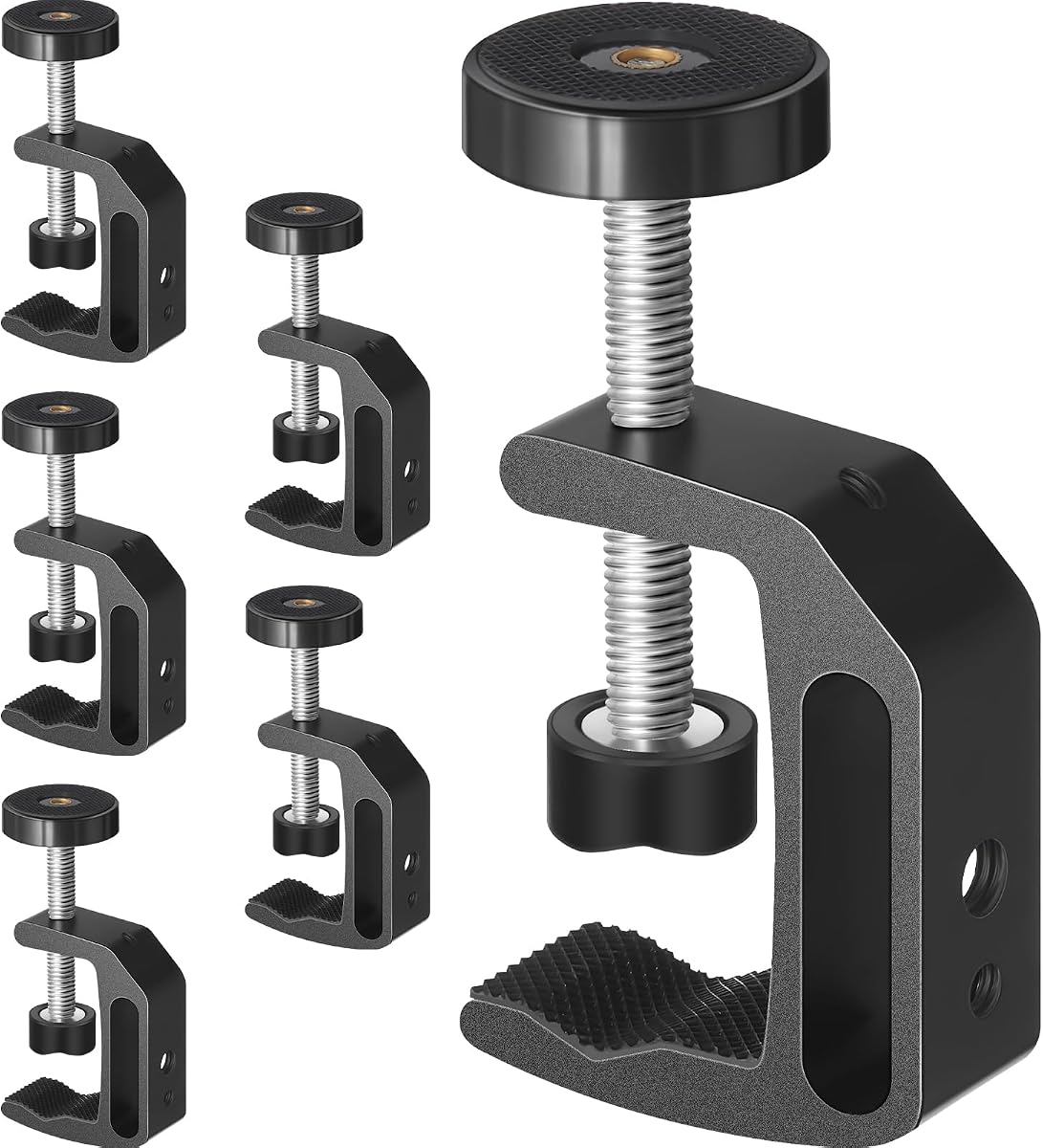 Hicarer 6 Pcs Universal C Clamp 1/4 and 3/8 Thread Aluminum Desk Mount