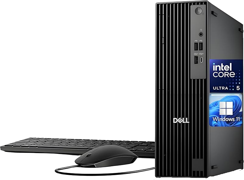 Computadora de escritorio empresarial Pro Slim QCS1250, Intel Core Ultra 5 235 (Beats i7-12700), 16 GB DDR5, 512 GB PCIe SSD, soporte para monitor dual 4K, USB-C, HDMI, RJ-45, Wi-Fi, KB con cable y mouse, Windows 11