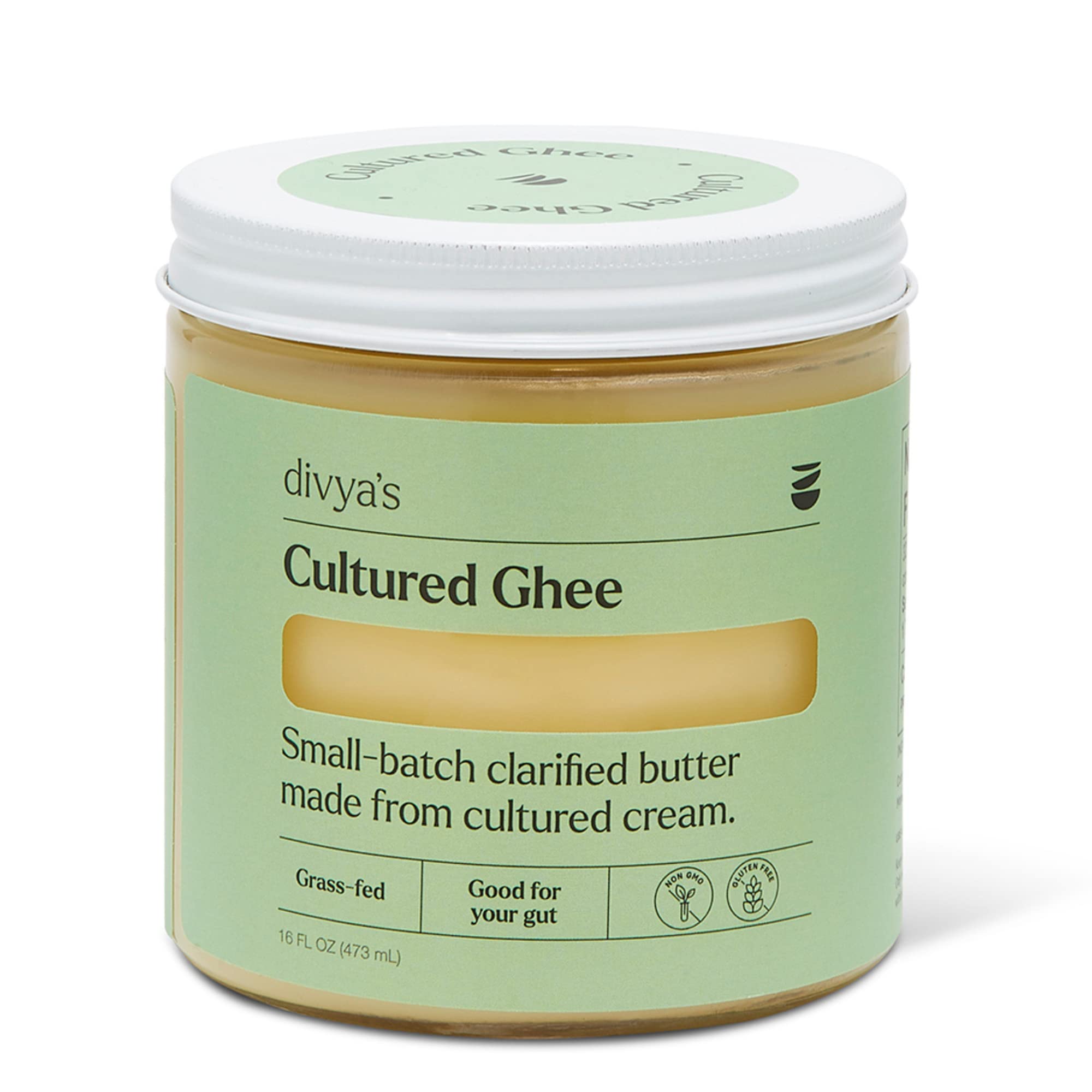 Divya's Cultured Ghee - 16 oz Grass-Fed Ghee Clarified Butter - Great For Cooking Meals & Promotes Gut Health - Non-GMO, Gluten Free, Keto Friendly, Ayurvedic Ghee Butter