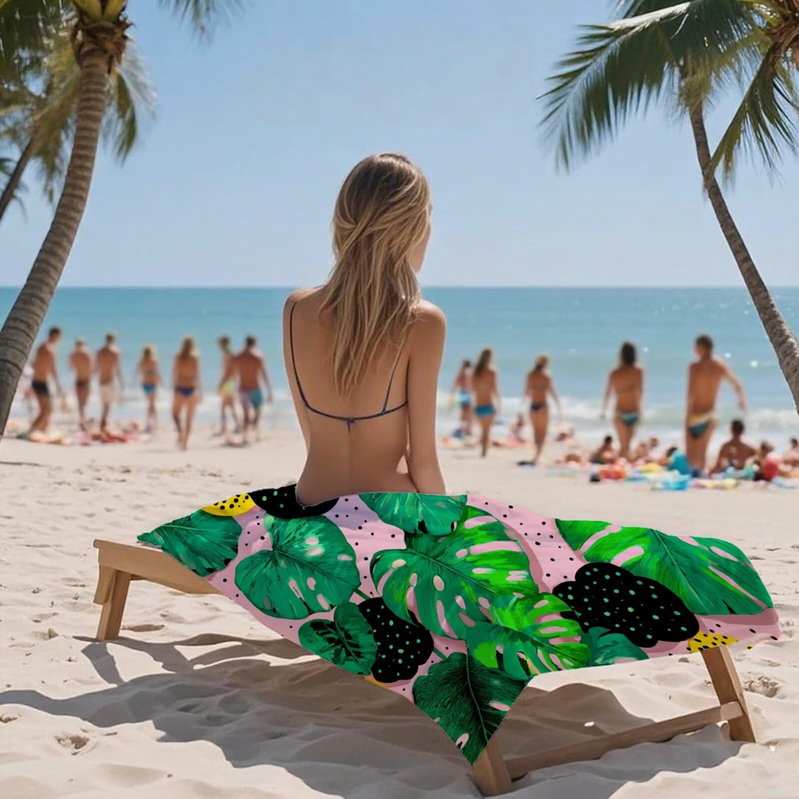 Ręcznik plażowy różowy ręczniki plażowe dla dorosłych 100 x 200 cm roślina ręcznik z mikrofibry ręcznik kąpielowy bez piasku, chłonny szybkoschnący lekkie akcesoria plażowe do pływania, wakacji, jogi