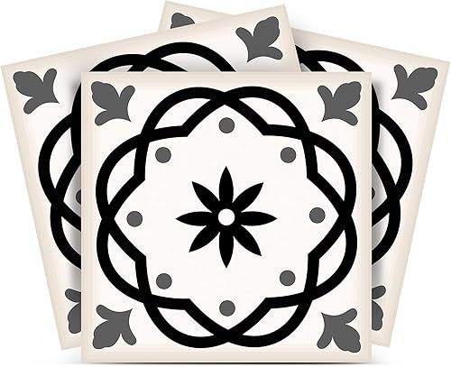 Mi Alma calcomanías para azulejos en blanco y negro para despegar y pegar calcomanías de azulejos, 24 unidades, para azulejos de baño y cocina,