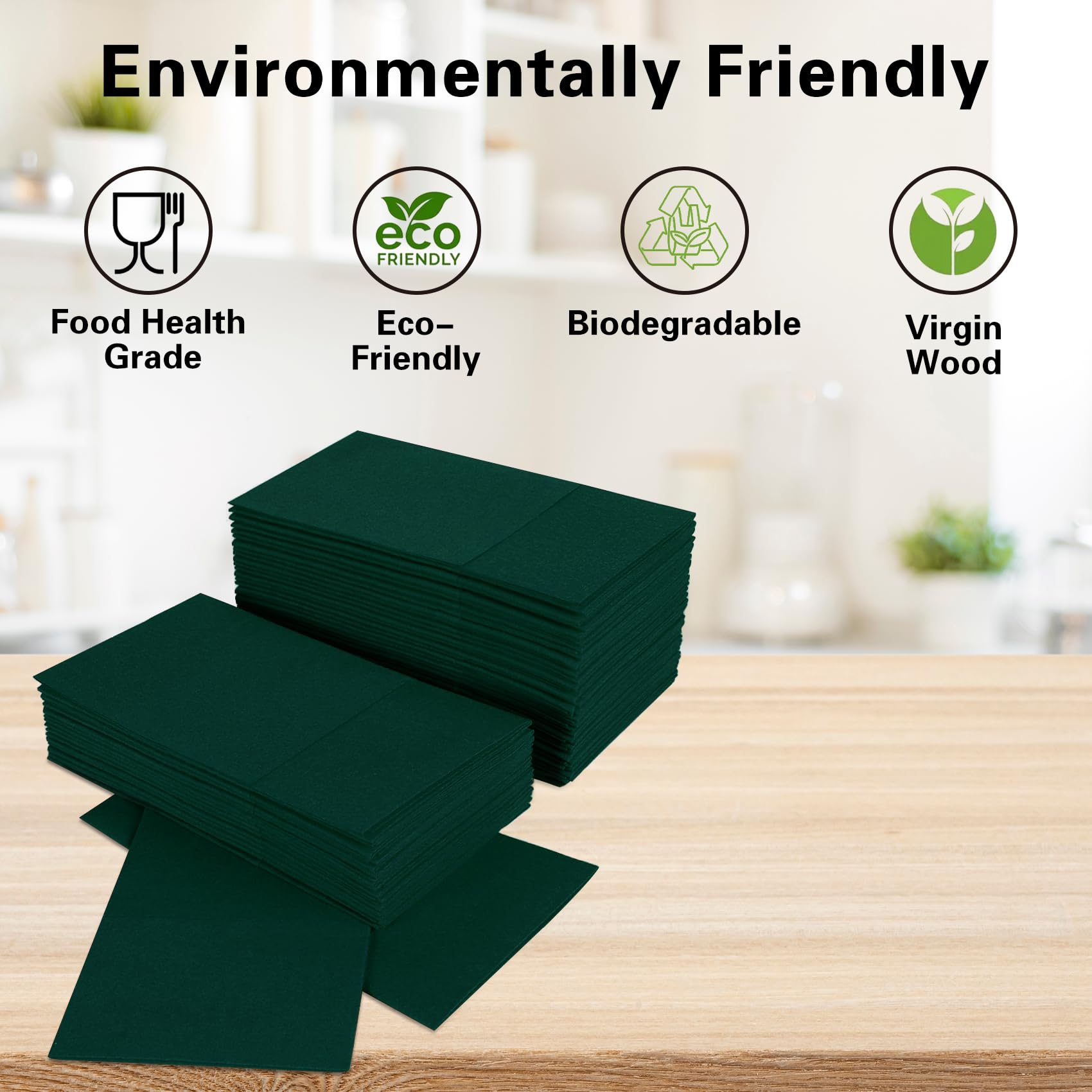 Tovaglioli verde scuro usa e getta, tovaglioli da cena in lino con tasca prepiegata integrata per posate, asciugamani di carta per ospiti, per matrimoni, cene o feste (40,6 x 40,6 cm, 50