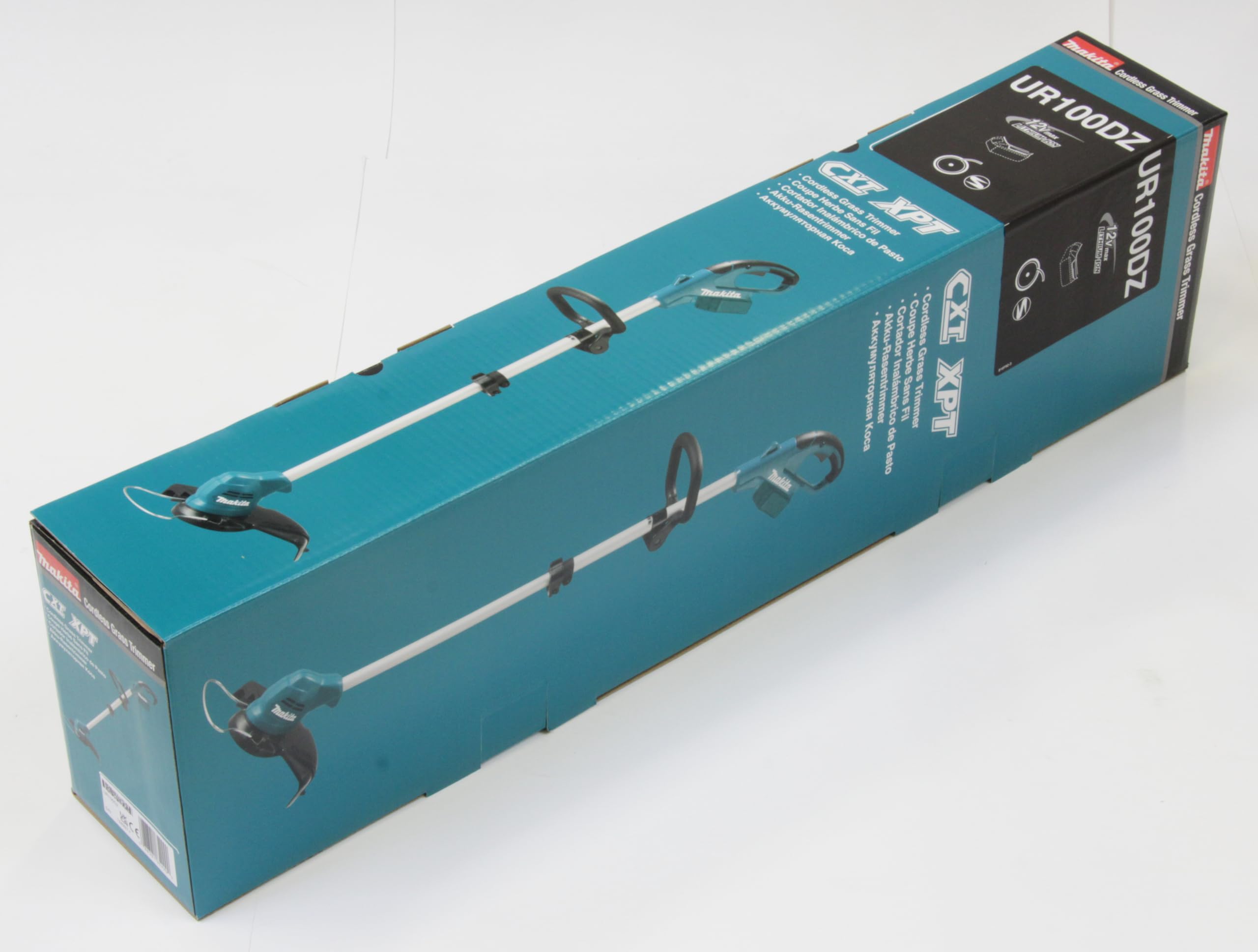 Makita Cortadora de césped inalámbrica UR100DZ de 10,8 V (sin batería, sin cargador), azul/plata