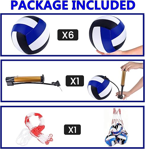 Miniatura 2 de Paquete de 6 pelotas de voleibol tamaño oficial 5, impermeables, suaves, a granel, recreativas, con bomba y bolsa de red, para interiores y