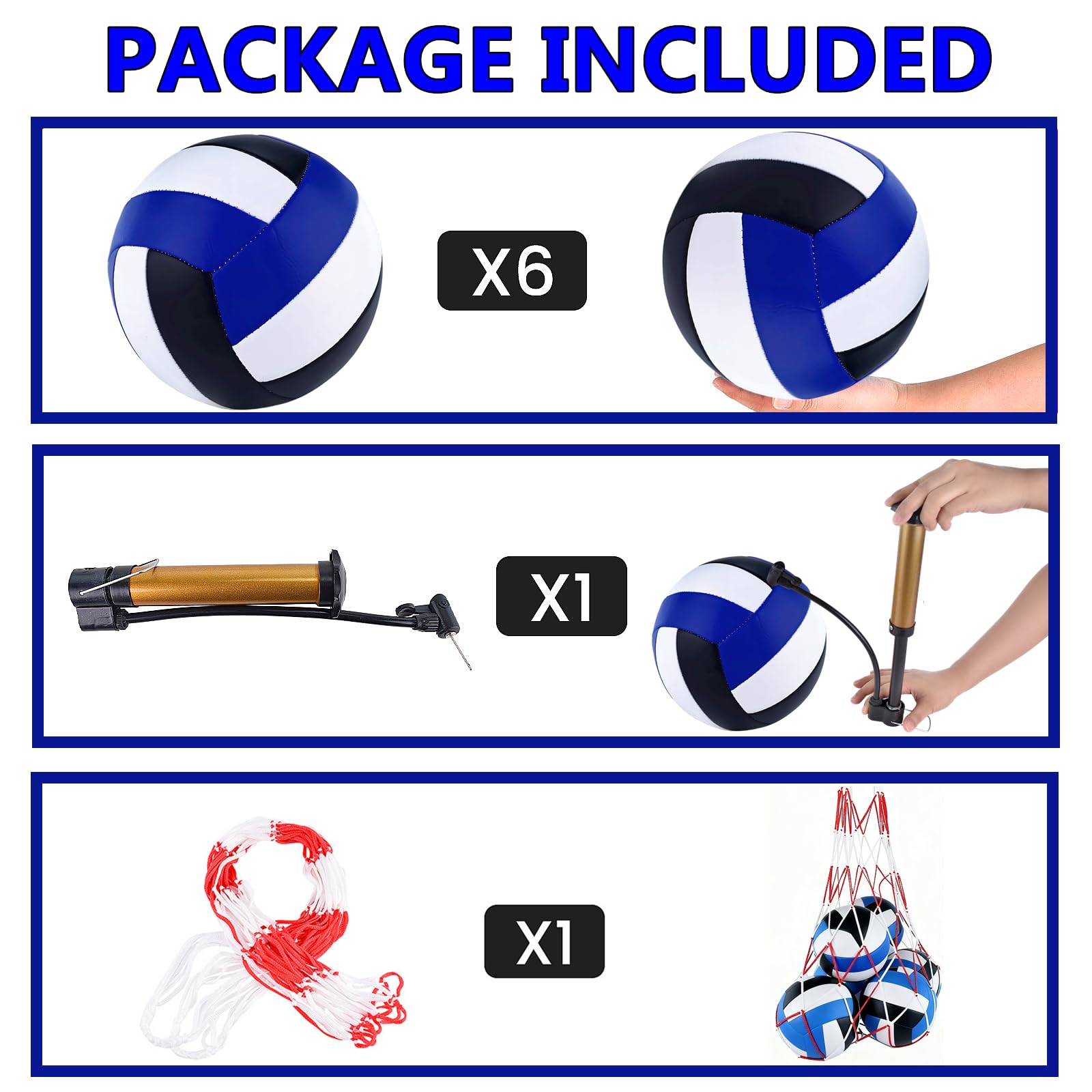 Volleybälle, offizielle Größe 5, wasserdicht, weich, Freizeit-Volleybälle mit Pumpe und Netztasche für drinnen und draußen, Strand, Sandwasser, Pool, Spiel, Training, Match für Anfänger, 6