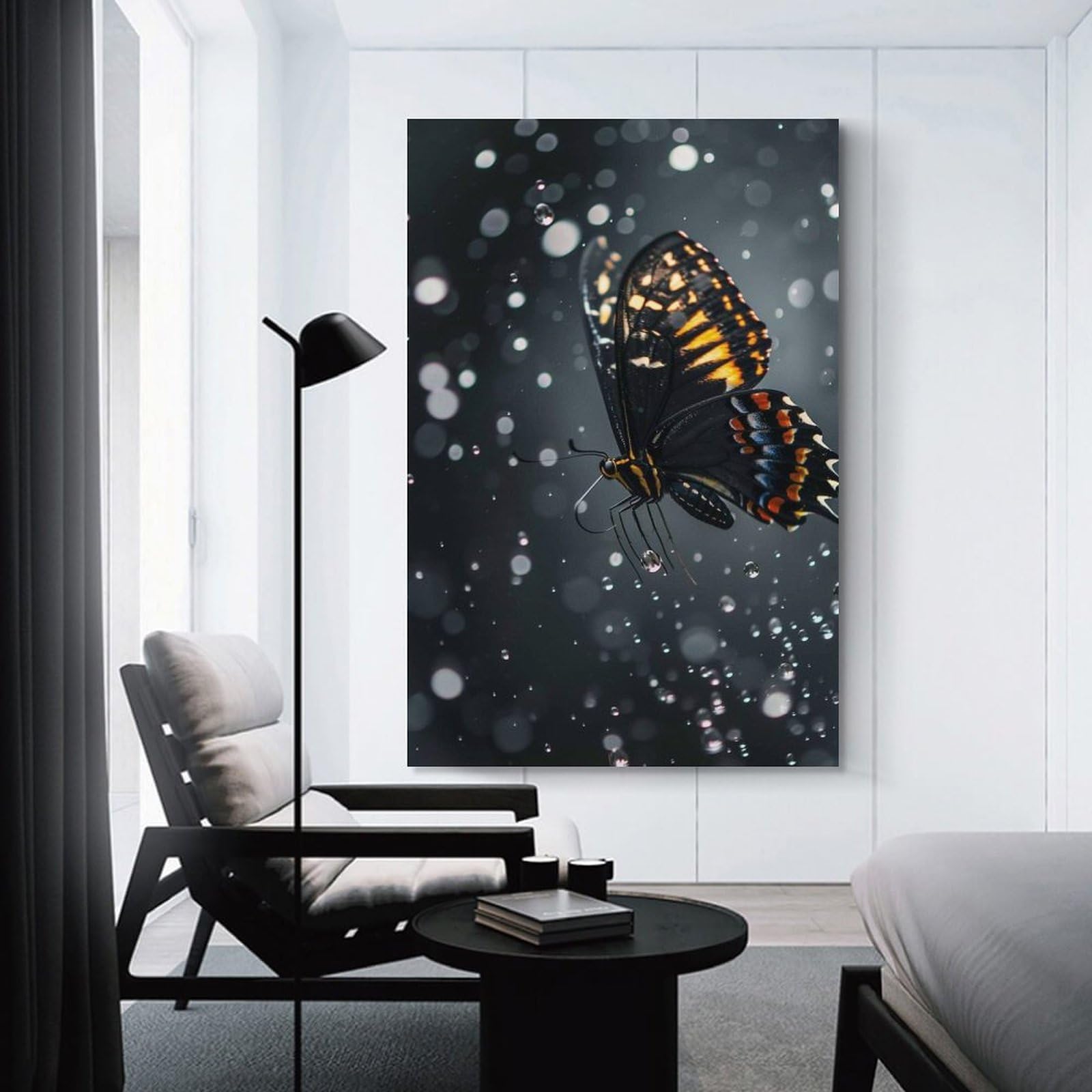 Junmoney Unframe-Style-3 Decorative Wall Artwork Butterflies In Raindrops, 24X36inch(60X90cm), For Contemporary Homes, Apartments Or Offices, An Easy Choice For New Home Styling