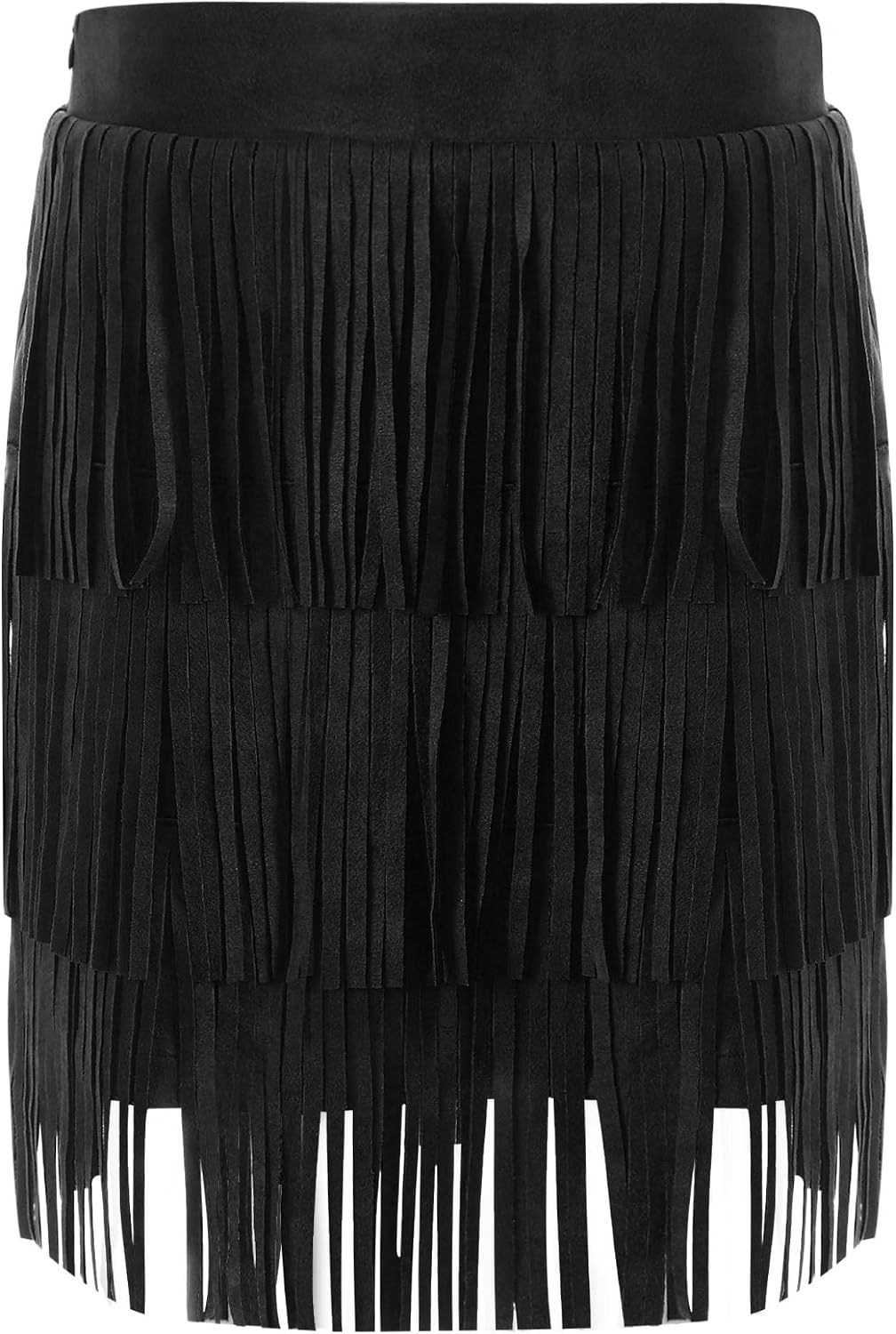 Kids Girls Layered Tassels Faux Suede Skirt Latin Salsa Rumba Ballroom Dance Skirt Cowgirl Dress Up