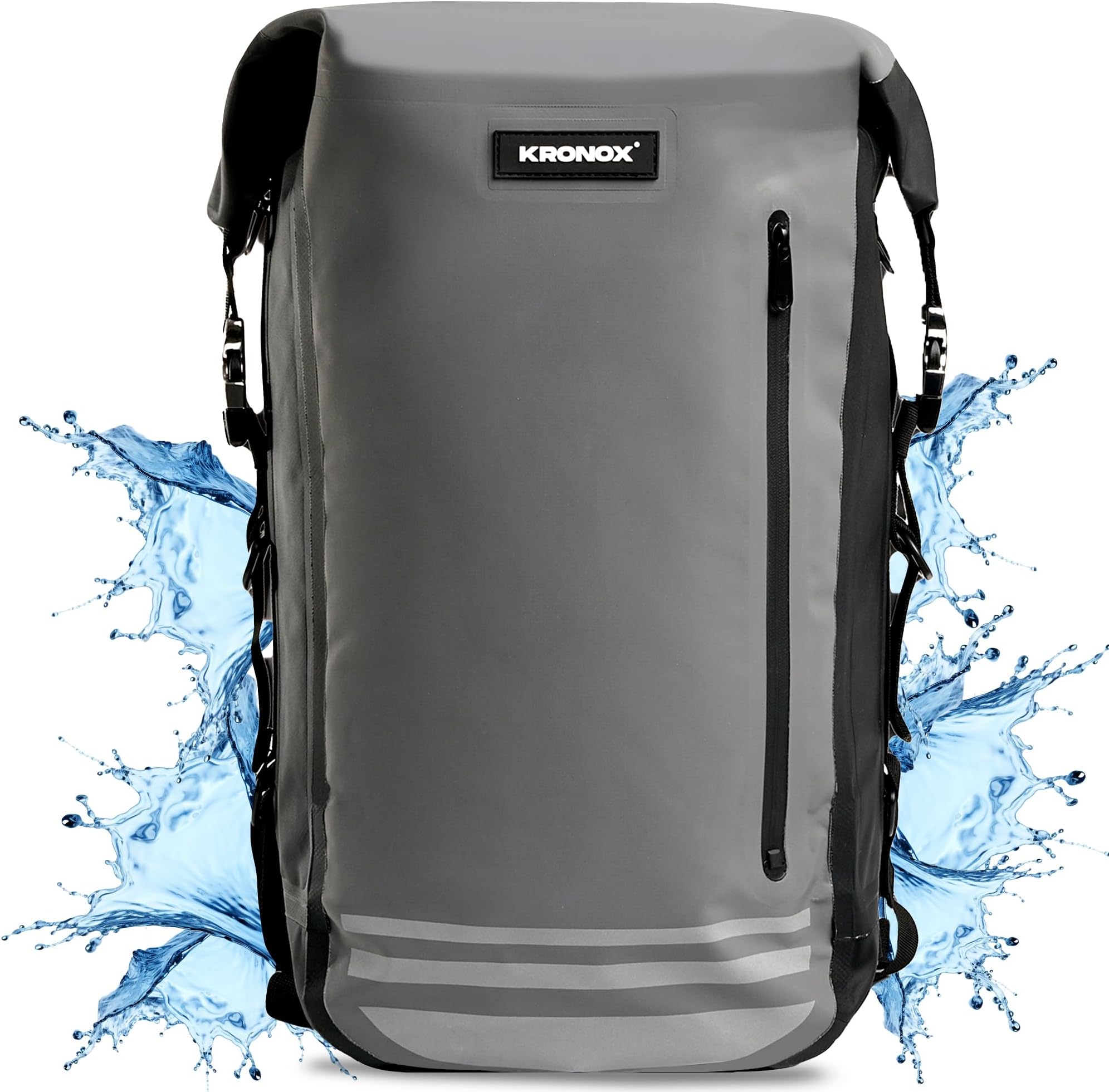 30L Rolltop Backpack: Waterproof Motorcycle Backpack with Detachable Laptop Cover, Helmet Net & Tail Bag Functionality, Gray, 30 Liters