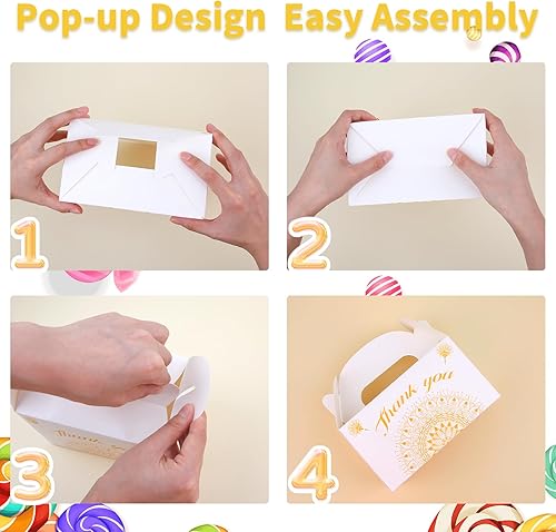 Miniatura 6 de ATAMOW 30 cajas de regalo de fiesta de mandala dorado blanco, cajas de regalo de fiesta, cajas a dos aguas para recuerdos de fiesta, cajas de dulces