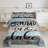 Vista 32 de Lake Life - Juego de edredón de tamaño King, juego de ropa de cama con remo de lago rústico, decoración de casa de lago, regalos para niños, vallas