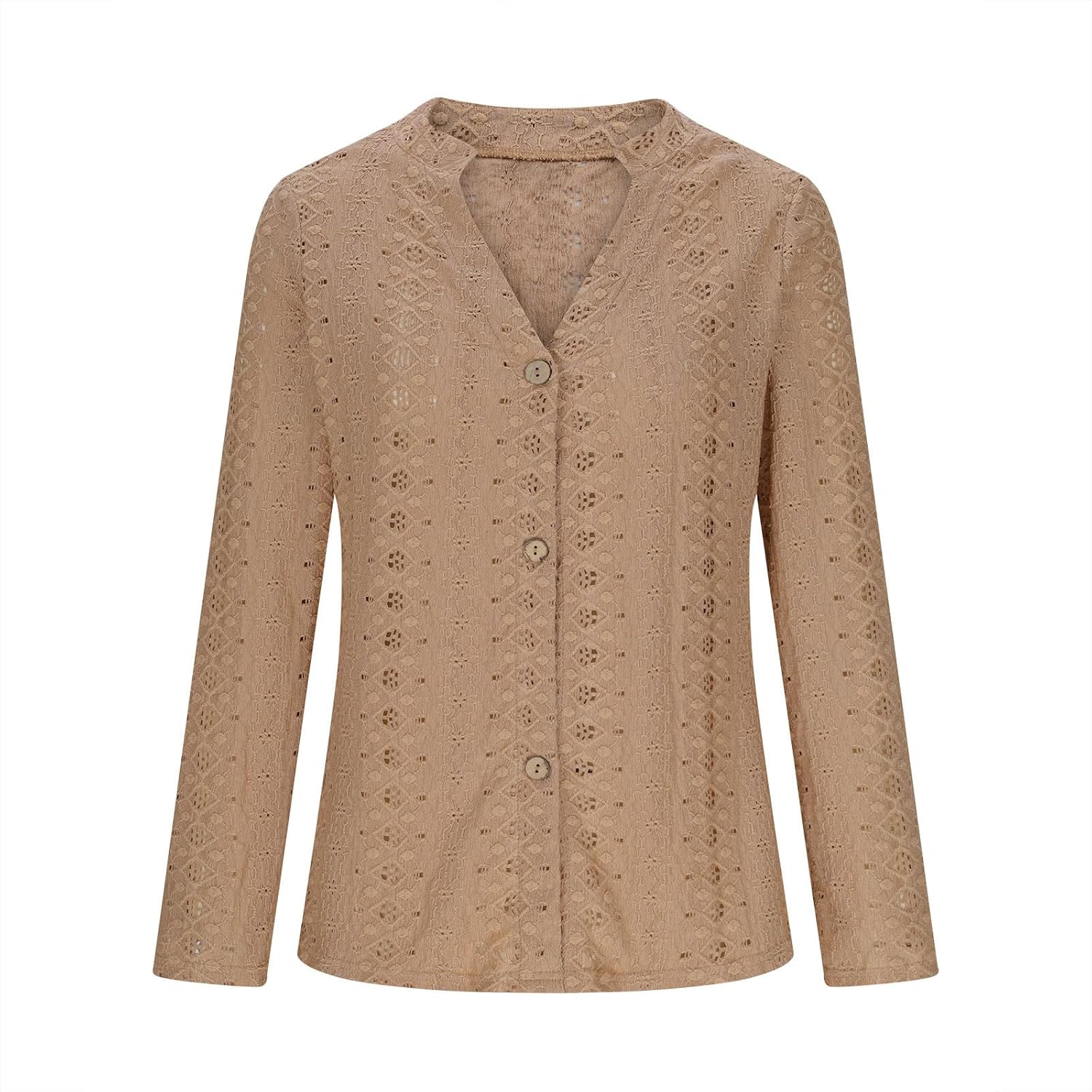 Women's Long Sleeve Shirts V Neck Fall Trendy Shirts Hollow Out Top Blouses Dressy Casual Button Henley T-Shirt