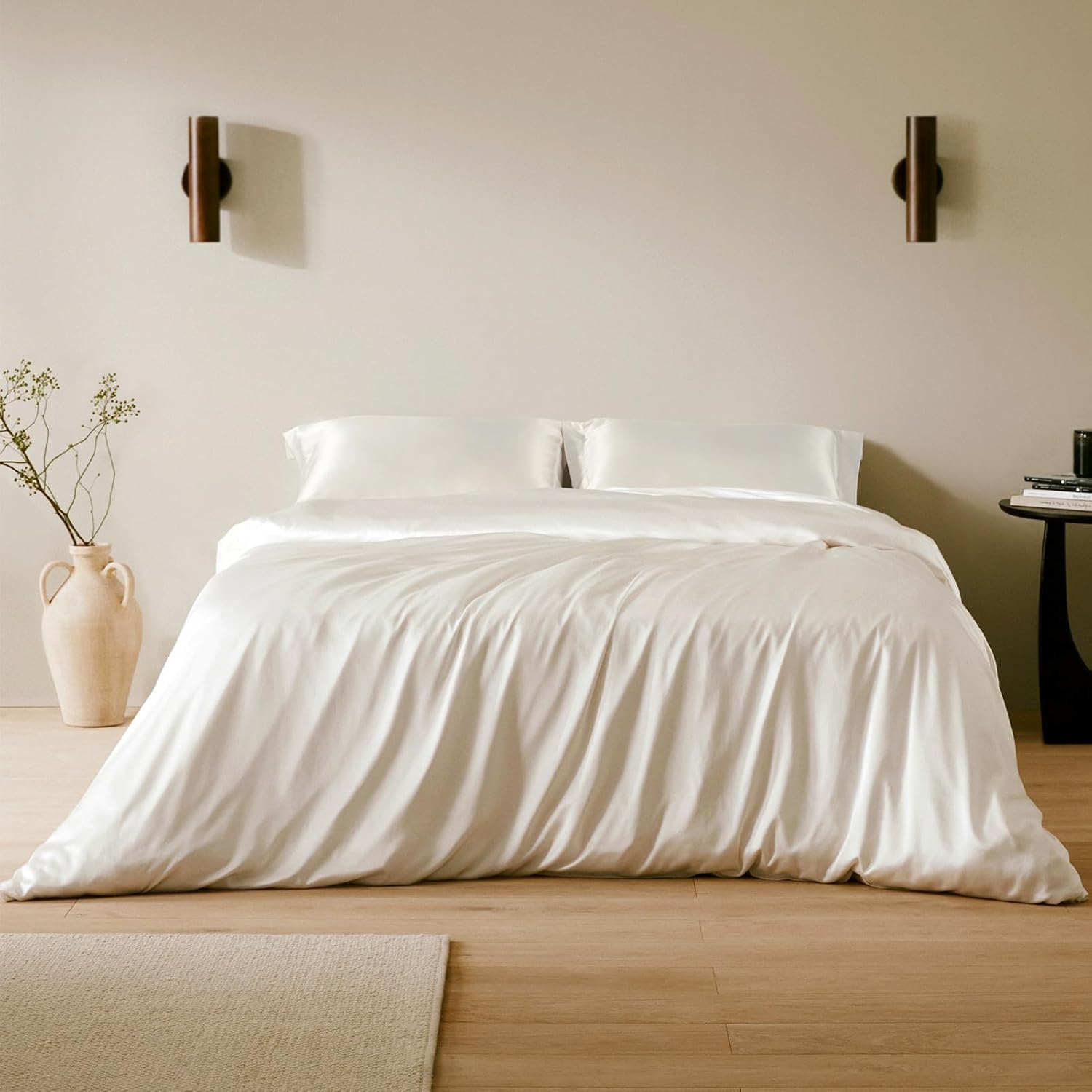 LILYSILK 100% Silk Pillowcase 1PC 25MM Pure Bed Pillowcase for Hair & Skin Oxford Envelope Double-Sides Charmeuse Silk,Ivory King 20x36 inches