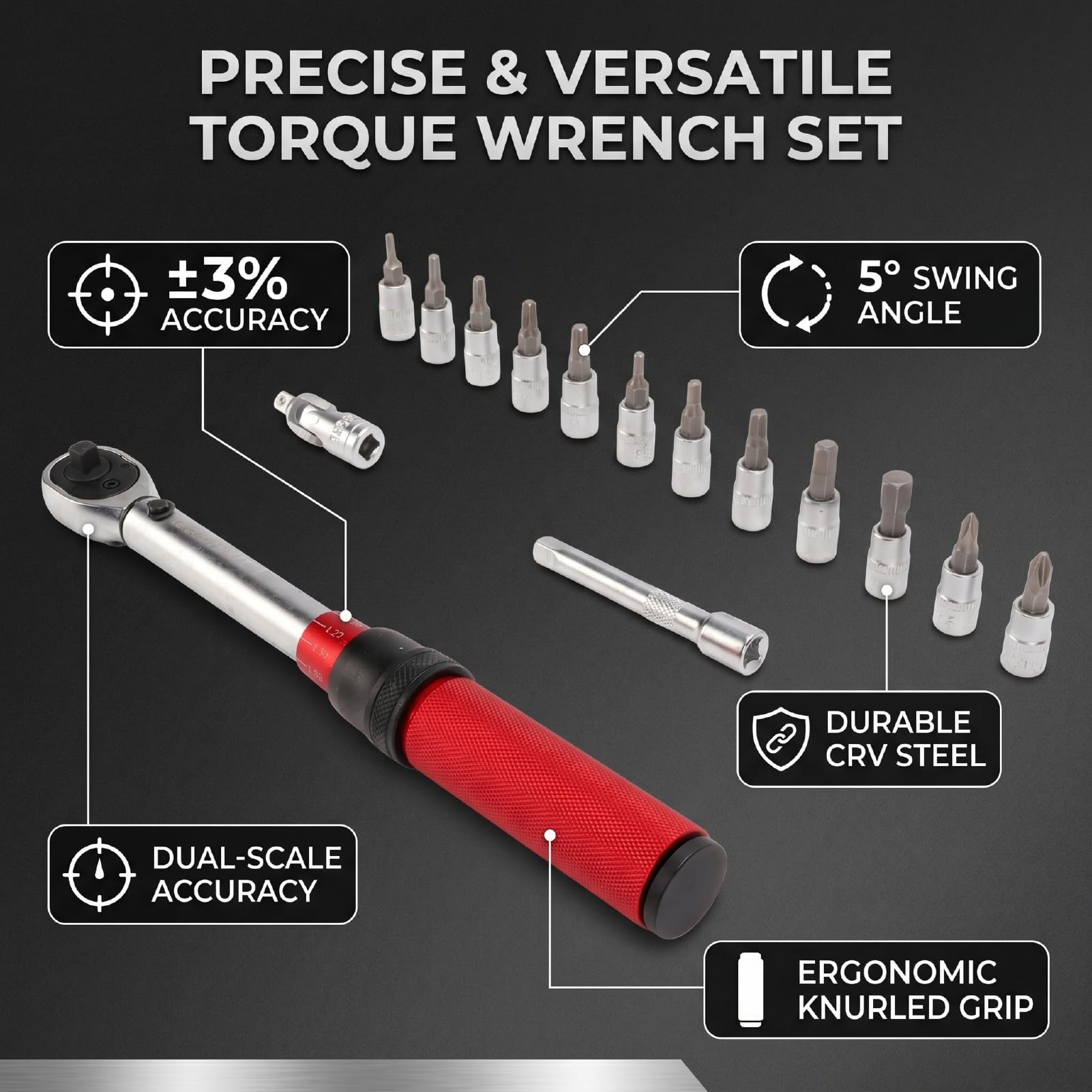 Zestaw Kluczy Dynamometrycznych, 1/4" 3/8" Przezroczysty Rower z