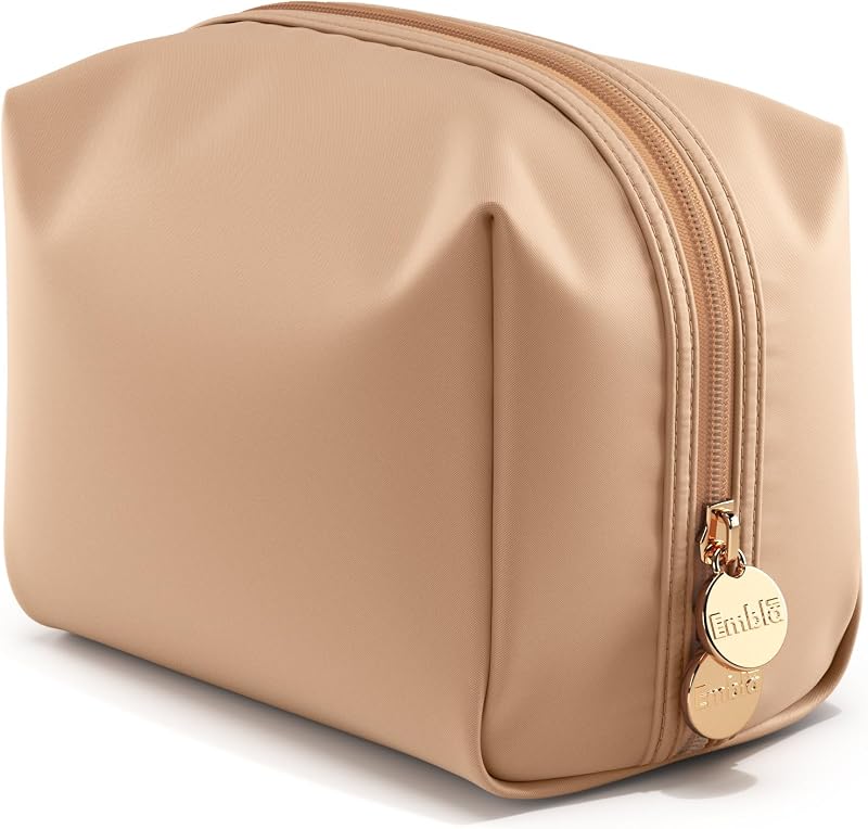 Necessaire Embla de Nylon com Zíper, Organizadora de Cosméticos, Marrom-claro, Pacote com 1
