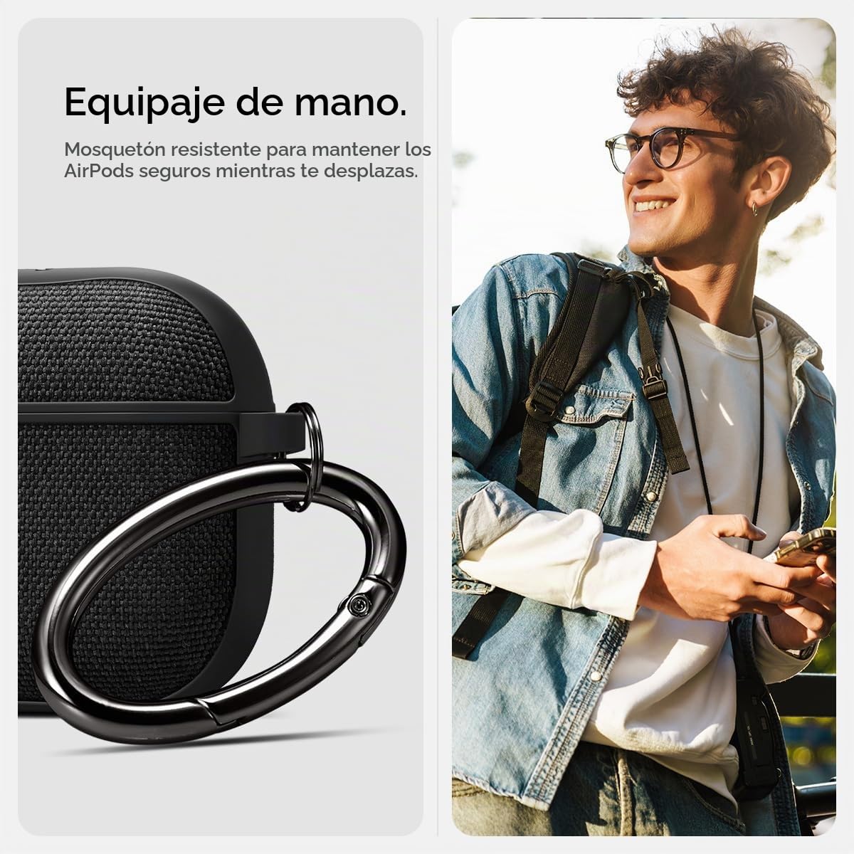 Spigen Funda Urban Fit para Airpods 4 | Funda de PC revestida de nylon con mosquetón metálico para una portabilidad sin arañazos en modelos 2024 - Negro