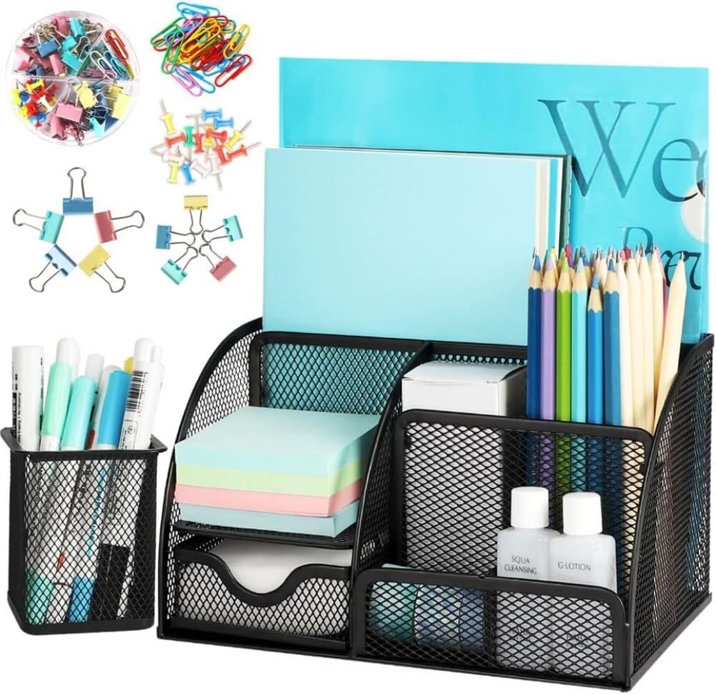 Organizer da scrivania in rete metallica | 22x13x14 cm for ufficio: organizer da scrivania in rete con 6 scomparti