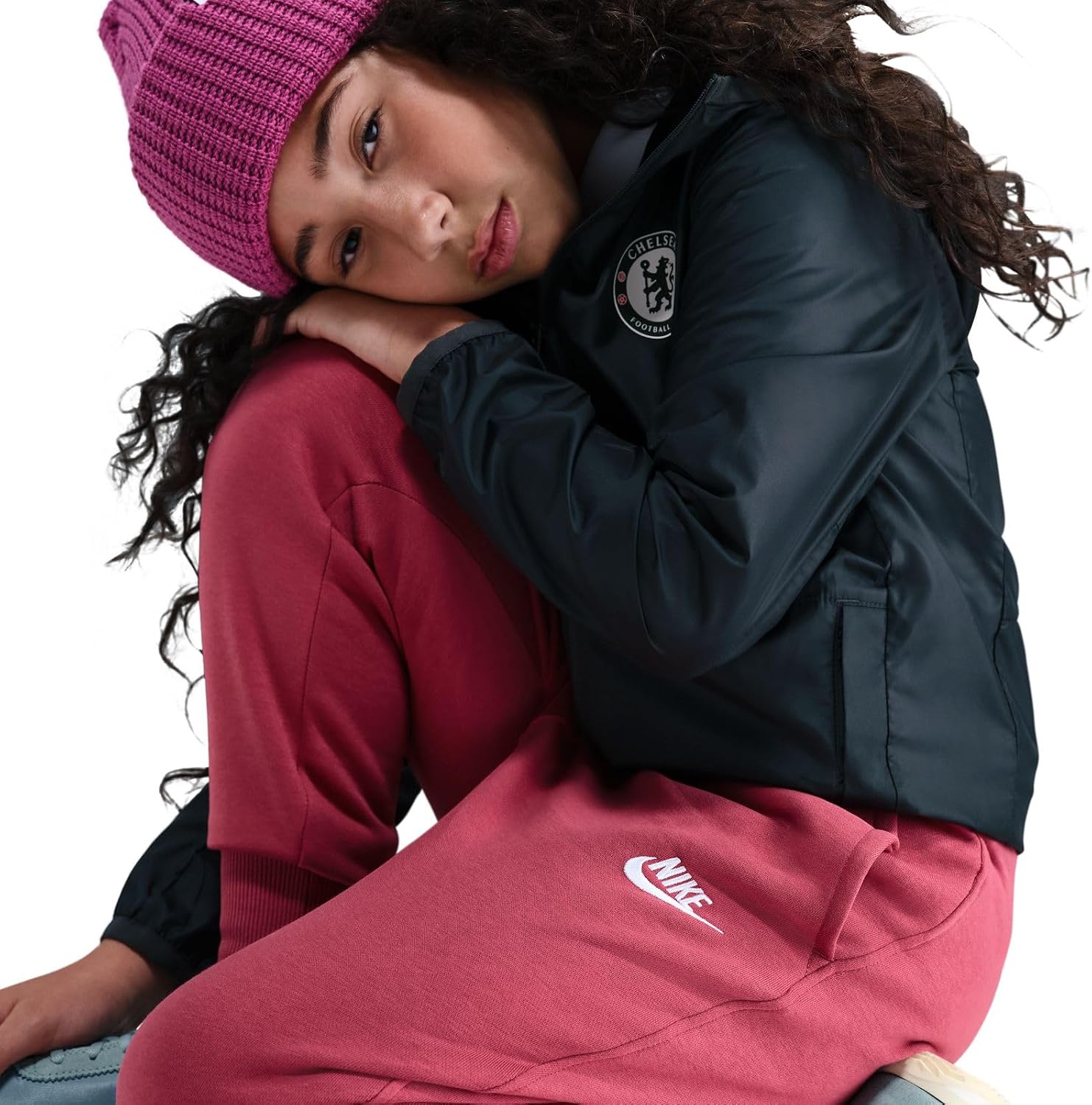 Nike Sportswear Club Fleece Big Kids' (Girls') High-Waisted Fitted Pants (Sweet Beet/Sweet Beet/White) Size X-Large