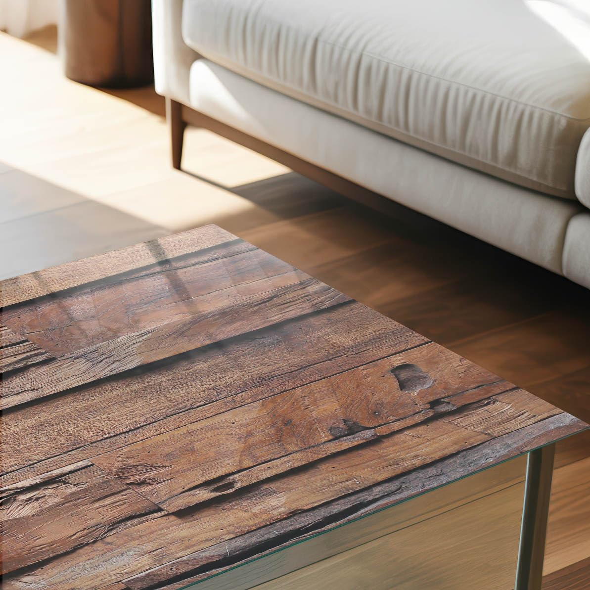 Placa de Cristal 125x50 cm | Rectangular | Bordes Pulidos | Madera rústica | para la Cocina y Salón | con Impresión Decorativa | Pies Antideslizantes | Vetro Temperato
