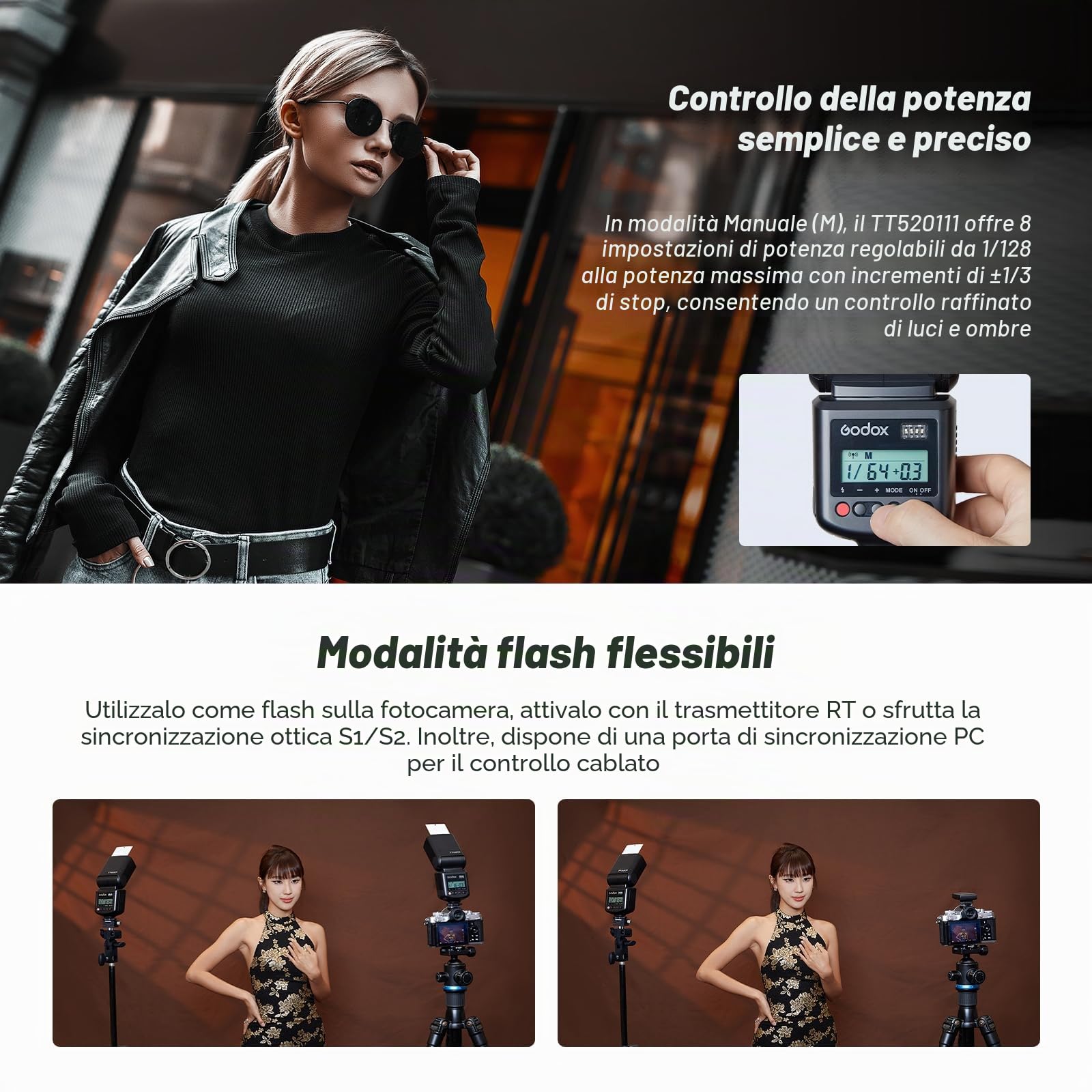 Godox TT520III Flash Speedlite Camera Flash Per Fotocamera 8 Livelli Di Potenza 400 a Piena Potenza con Lanciatore RT-16 Contatto Singolo Hot Shoe per Canon Sony Nikon Fuji Panasonic Olympus