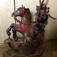 木彫り　武将　武士　武者　侍　置物　特大　希少　オイルステイン　彫刻　骨董 Amazon.co.jp: 木彫り 武将 武士 武者 侍 置物 特大 オイル