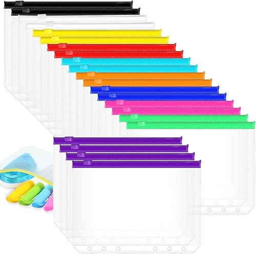 Miniatura 40 de 40 bolsillos para carpeta, 3 agujeros con cremallera, 3 bolsillos A4 con carpetas con cremallera, bolsas de plástico, bolsas de hojas sueltas, bolsa