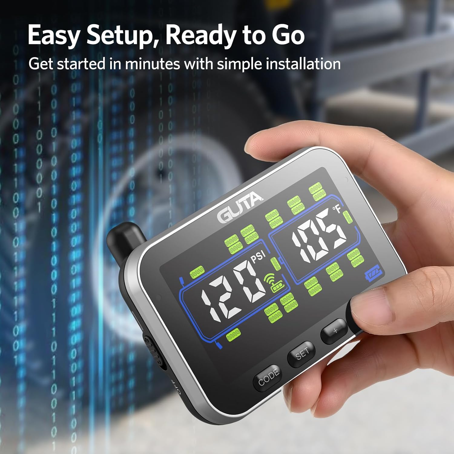 GUTA Trailer Tire Pressure Monitoring System, RV Tire Pressure Monitor with 10 Sensors, 6 Alert Modes, Signal Booster, Large Color Display, Long Sensing Distance, 0-188PSI TPMS for RV Trailer Semi
