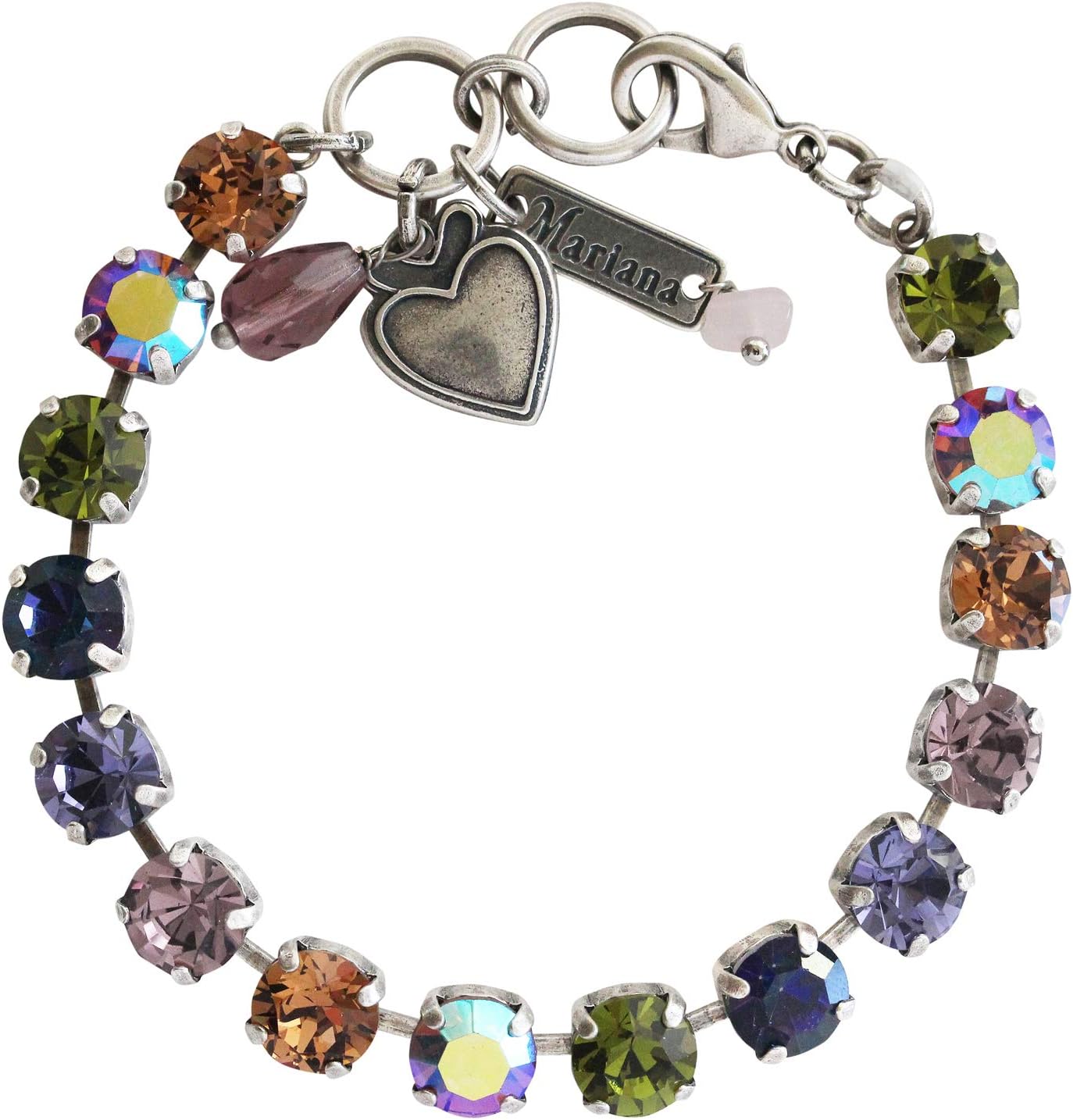 MarianaRhodium Plated Penelope Classic Everyday Crystal Tennis Bracelet, Multi Color Purple Green Iridescent 4252 1089ro
