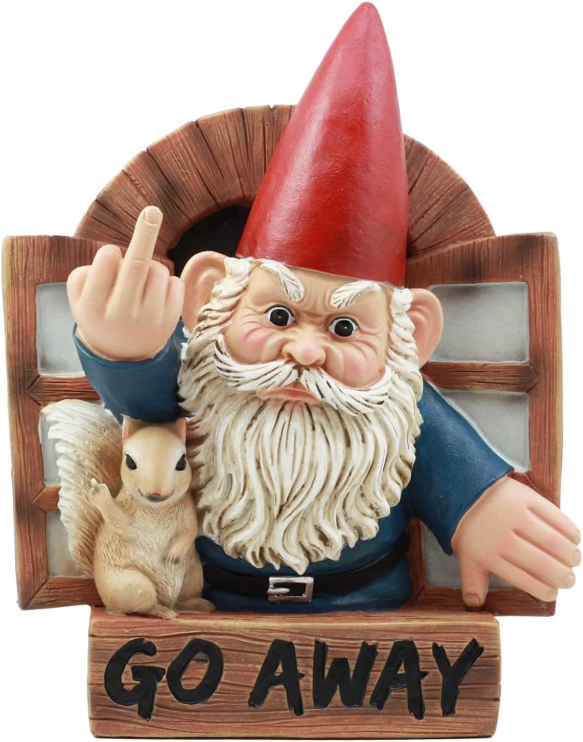 Ebros Go Away Rude Gnome And His Squirrel At The Window Flipping Off Guests Wall Decor Hanging Plaque 9H Whimsical Grumpy Gnomes Dwarves Fairy Garden Accessory Wall Plaque