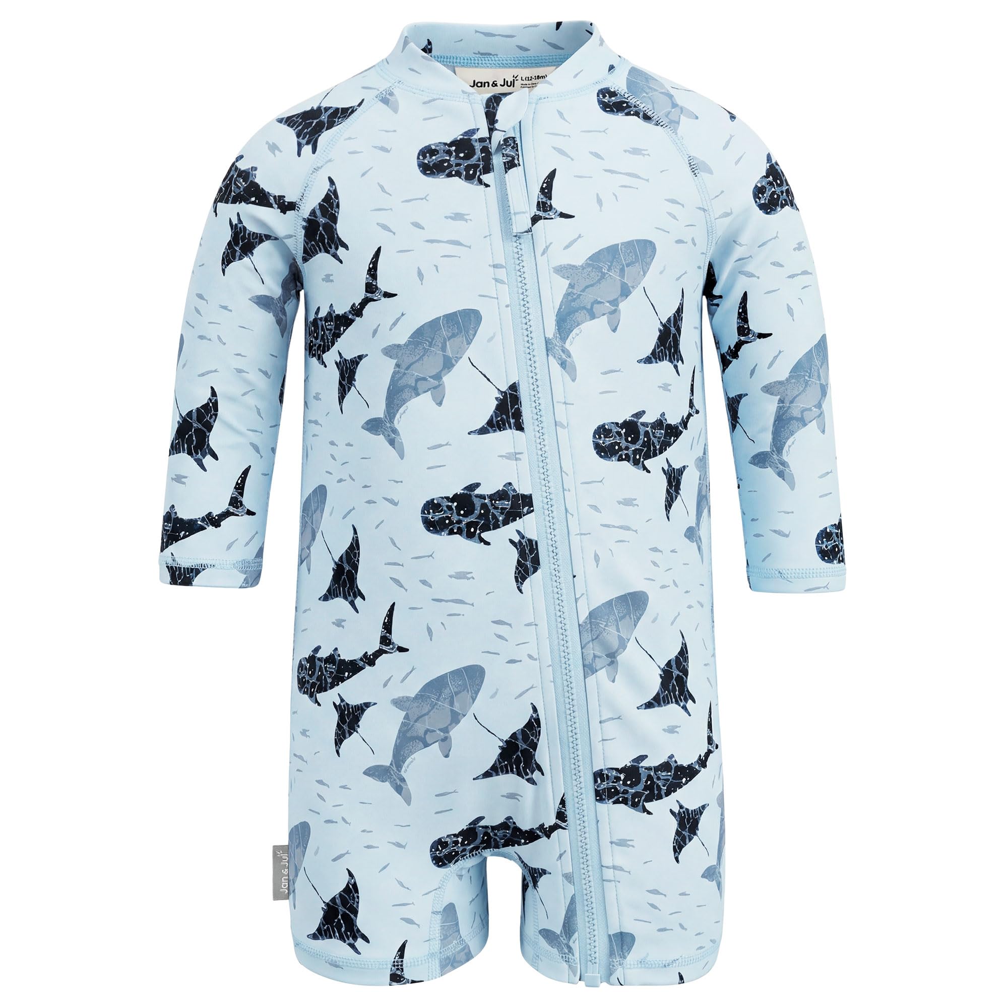 Jan & Jul Rashguard monoblocco per bambini con protezione UV per ragazzi e ragazze, Gioco di balene, 12-18 Mesi