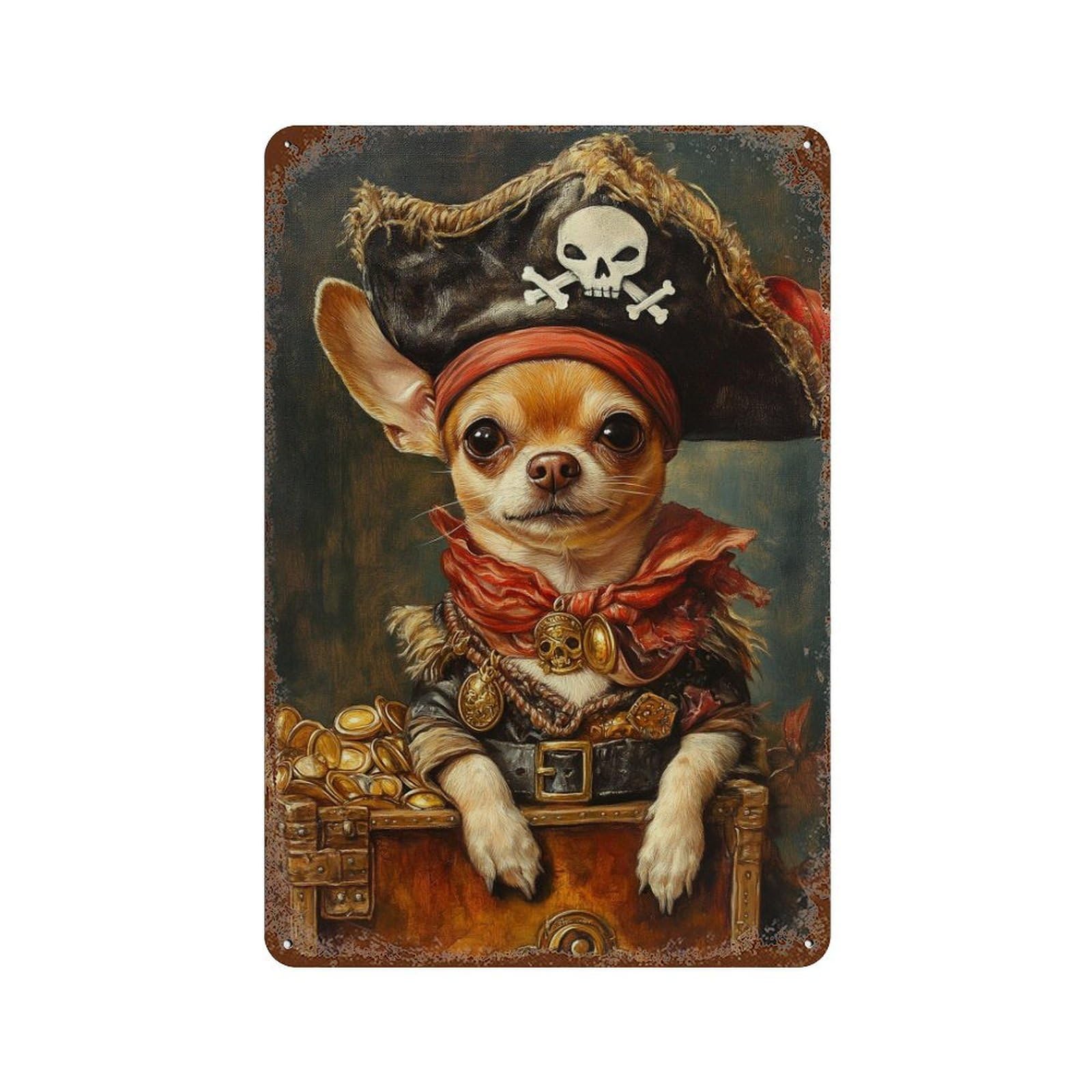 Garage Style Pirate Dog Treasure Chest-25 Weathered Tin Sign 11.8"x7.9", Old School Wall Decor for Bar And Workshop