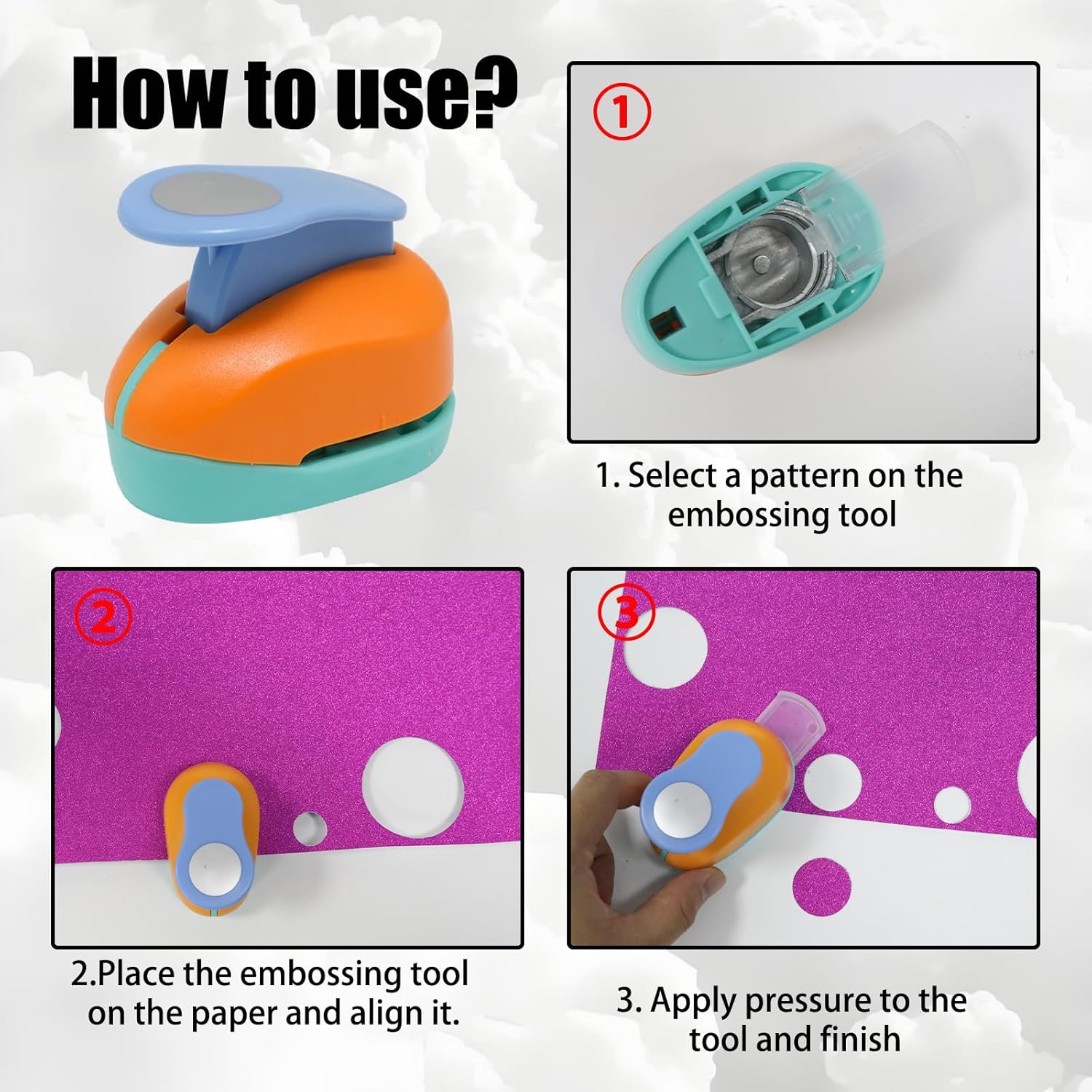 Paper Hole Puncher Set,5PCS Circle Punch (0.3"/ 0.6"/ 1"/ 1.5"/ 2"),for Cardstock,Gift Wrapping,Greeting Cards and Scrapbook(10PCS Glitter Sheets Included)