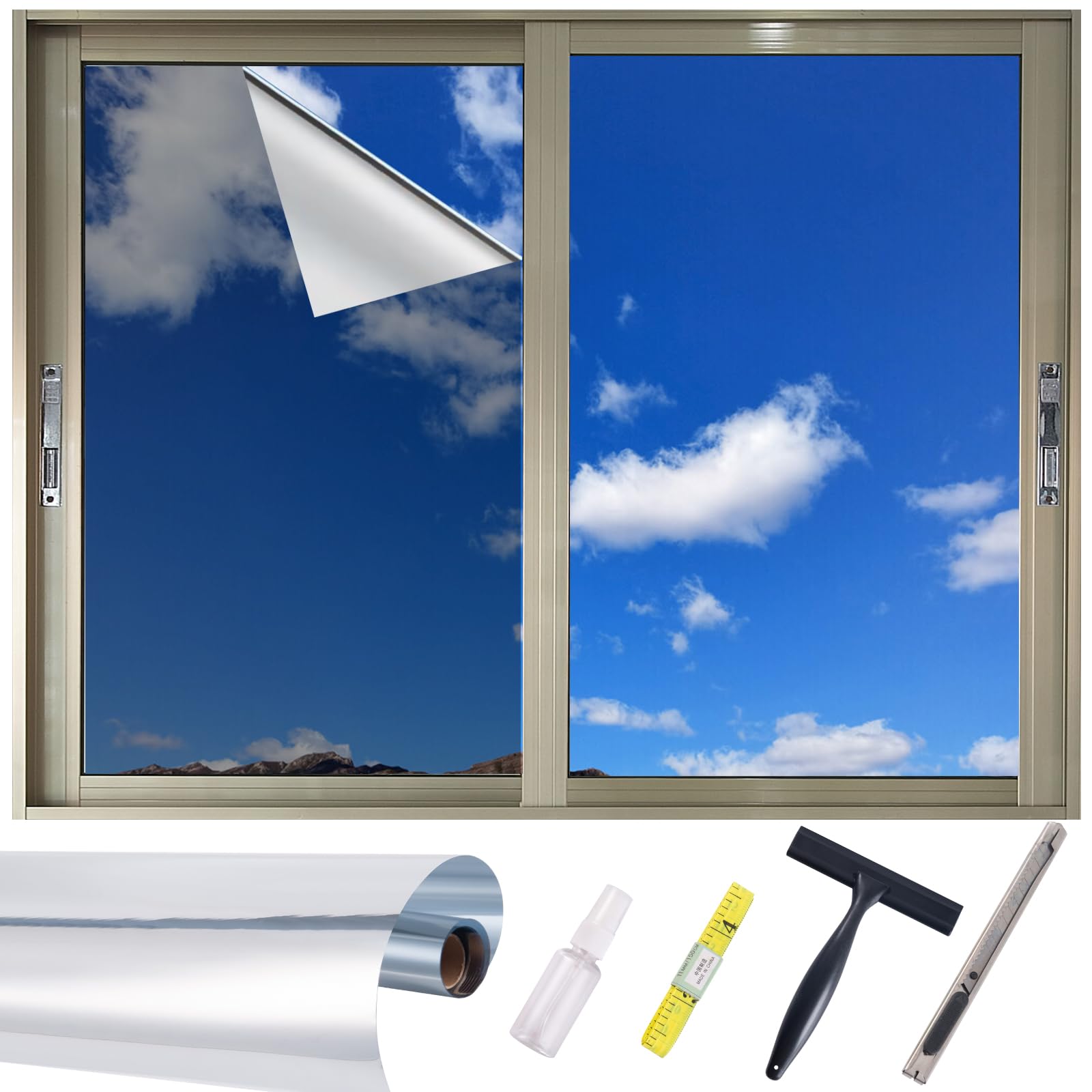 Cjytrinova Silver One-Way Window Privacy Film, Heat Control & Anti-Uv Blocking 90 * 300Cm