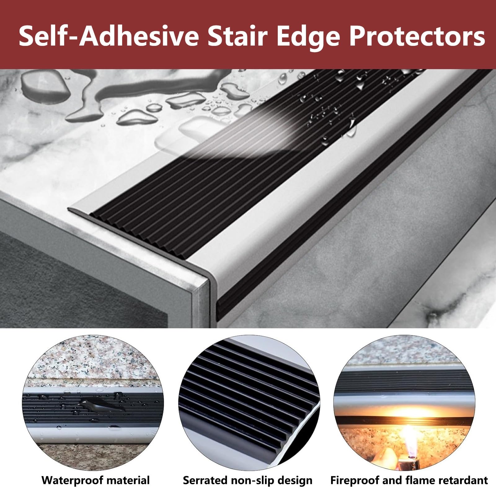 Tira De Vinilo Autoadhesiva Antideslizante Para Escalera, Borde De Escalera De Goma De PVC, Perfil De Borde De Escalera Autoadhesivo, Perfil De ÁNgulo De La Nariz De La Escalera, Cantonera Protector(W