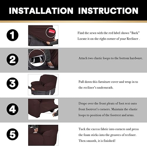 Miniatura 56 de PrinceDeco Funda para silla reclinable, elástica, 1 pieza, protector de muebles con parte inferior elástica para silla con bolsillo lateral, funda