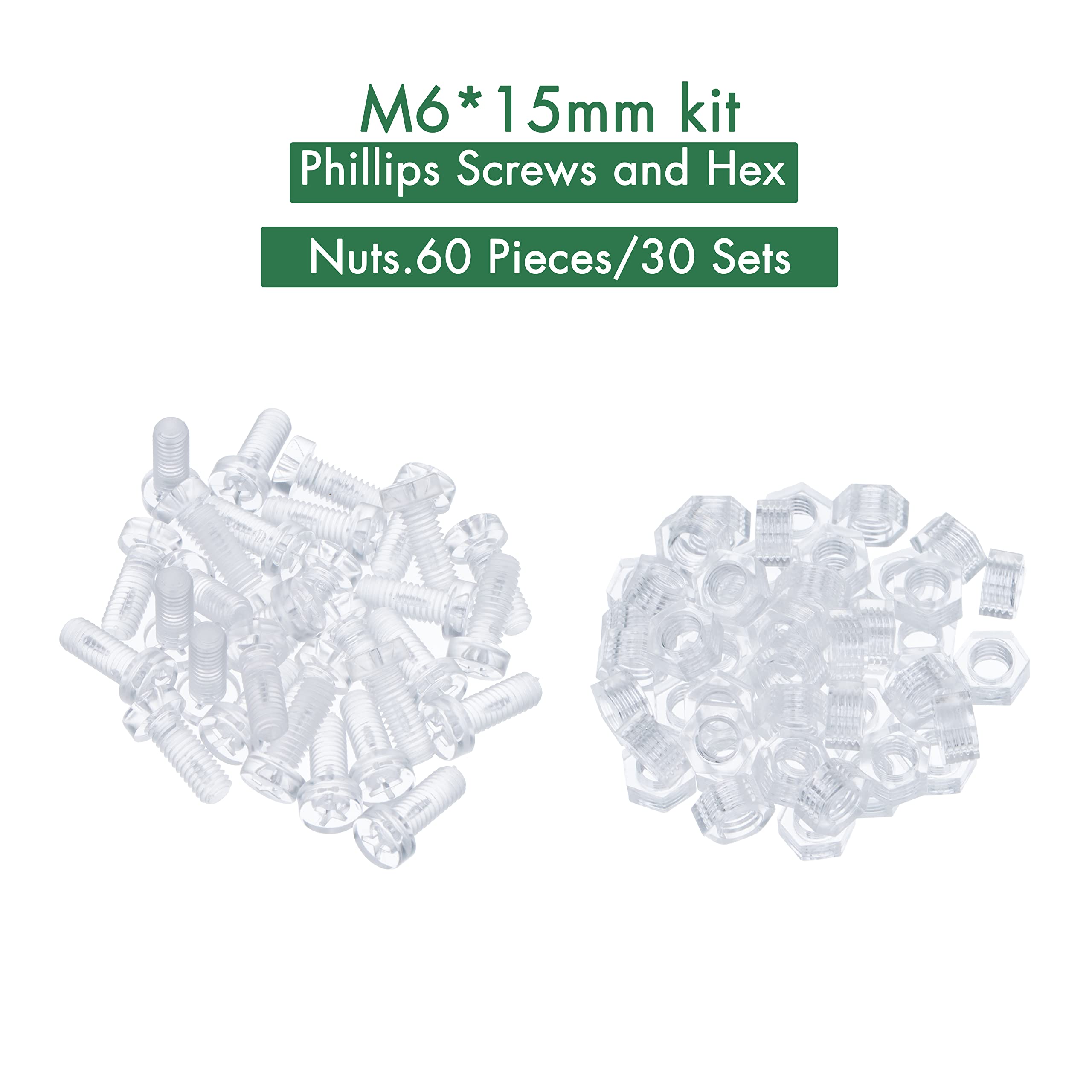 Pzsmocn 60 Pieces/30 Sets M6*15 mm PC Transparent Plastic Cross-recessed Round Head Screws and Hexagonal Nuts Kit - Image 3
