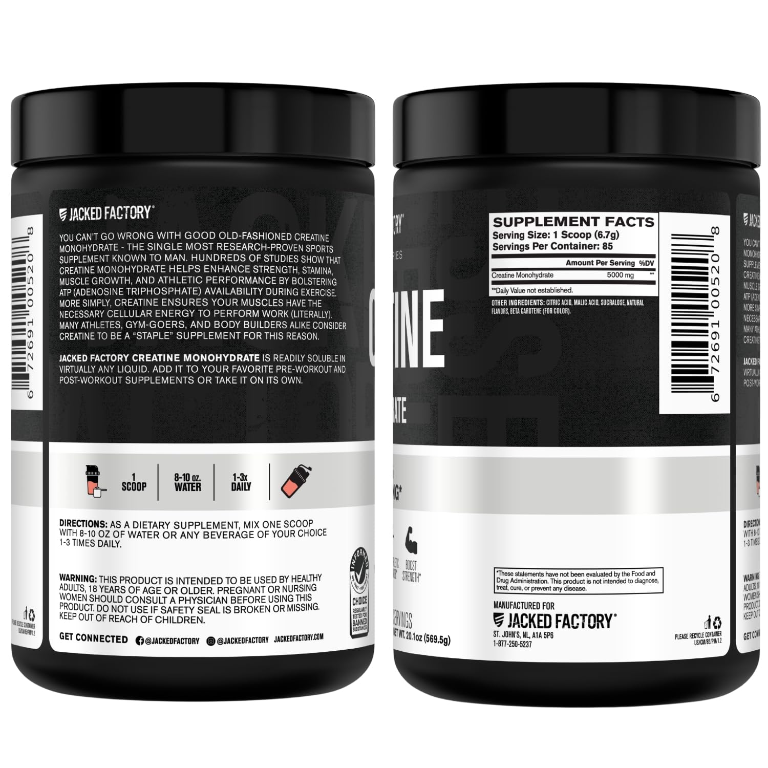 Jacked Factory Creatine Monohydrate Powder 425g - 5g Daily Micronized Creatine Monohydrate for Men and Women, Vegan-Friendly, Third-Party Tested - 85 Servings, Peach Mango — Amazon image 10