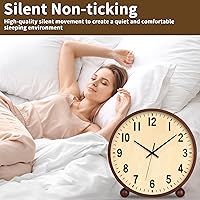 Vista 4 de Maxspace Wooden Table Clock,8in Silent Non-Ticking Desk Clock,Battery Operated Desktop Analog Clock for Living Room Bedroom Kitchen Office Classroom