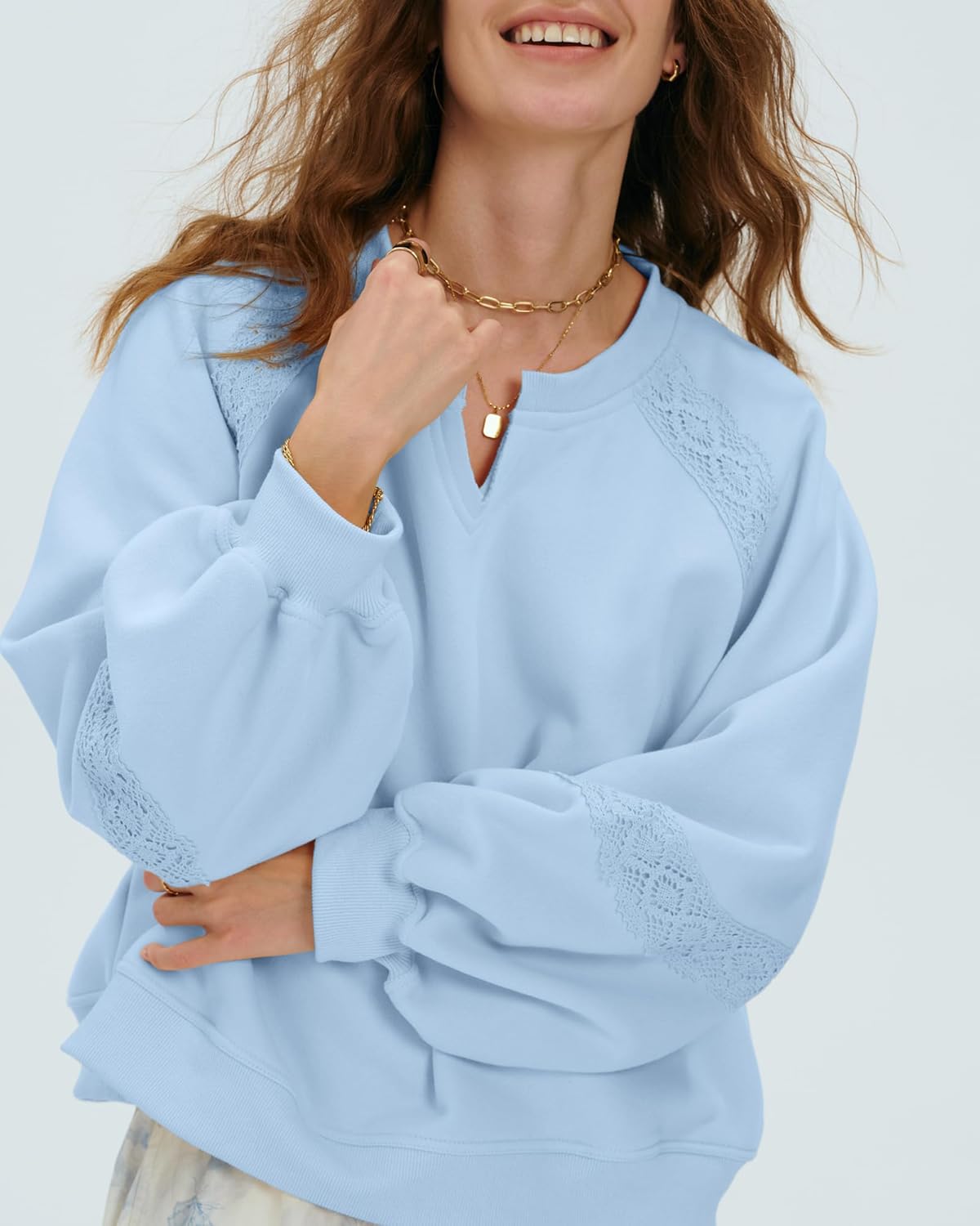 Locachy Womens Oversized Sweatshirt Embroidered Crochet Fleece Cropped Pullover Tops Fashion Outfits Clothes - Image 3