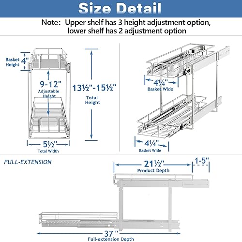 Vista 67 de LOVMOR Organizador de gabinete extraíble de 20 pulgadas de ancho x 21 pulgadas de profundidad, estantes extraíbles para armario de cocina, 1 Tier