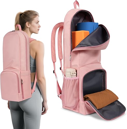 Bolsa para esterilla de yoga, cierre de cremallera, bolsillos esenciales multifuncionales, para ejercicio, esterilla de yoga, mochila