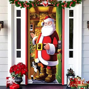 Christmas Door Cover - Elastic Stretch Fabric, Fitted for Front Door - 35 x 79 Inch A-5