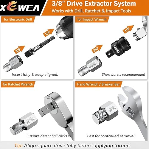 Miniatura 4 de XEWEA 22PCS 3/8" Drive Screw Extractor Set, Multi-Spline Easy Out Bolt Remover Kit for Stripped Broken Bolts, Nuts & Screws, Heavy-Duty CR-MO