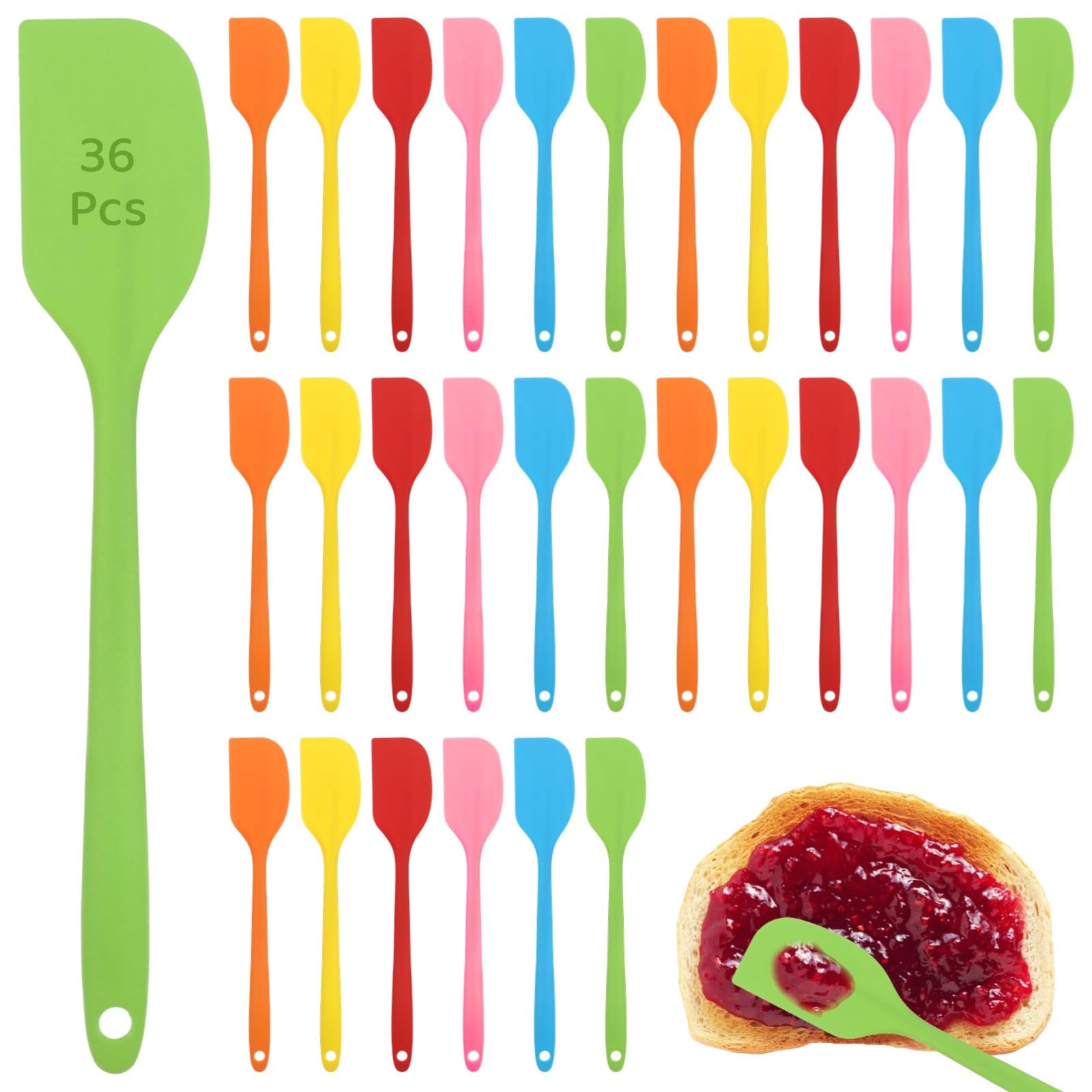 Silikon-Glasschaber, 21,6 cm, mehrfarbig, hitzebeständig, antihaftbeschichtet, Küchenhelfer für Sahne, Marmelade, Butter und Kuchen, 36 Stück