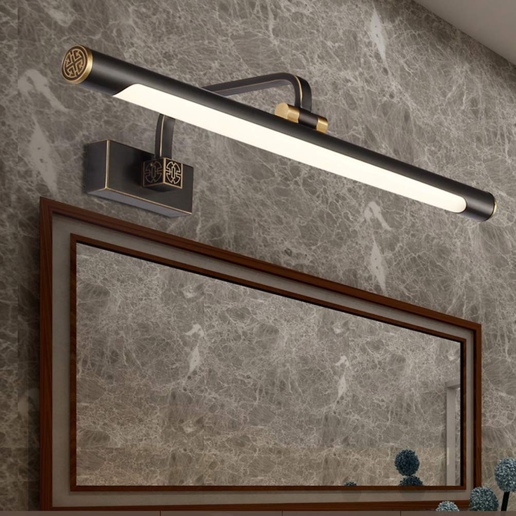LED Spiegelleuchte Bad Vintage,Badlampe Messing Spiegellampe Badezimmer Retro Make Up Licht Schwarz Spiegellicht Antik Wandleuchte Schminklicht Für Spiegel Schminktisch,4000K,L57CM/11W