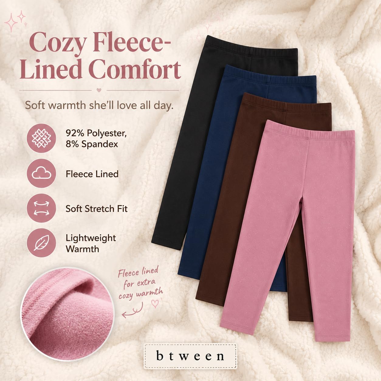 Girls 4 Pack Fleece Lined Leggings Whimsical Wonderland of Styles in Sizes 4-16! Unicorns, Flowers Hearts Galore!