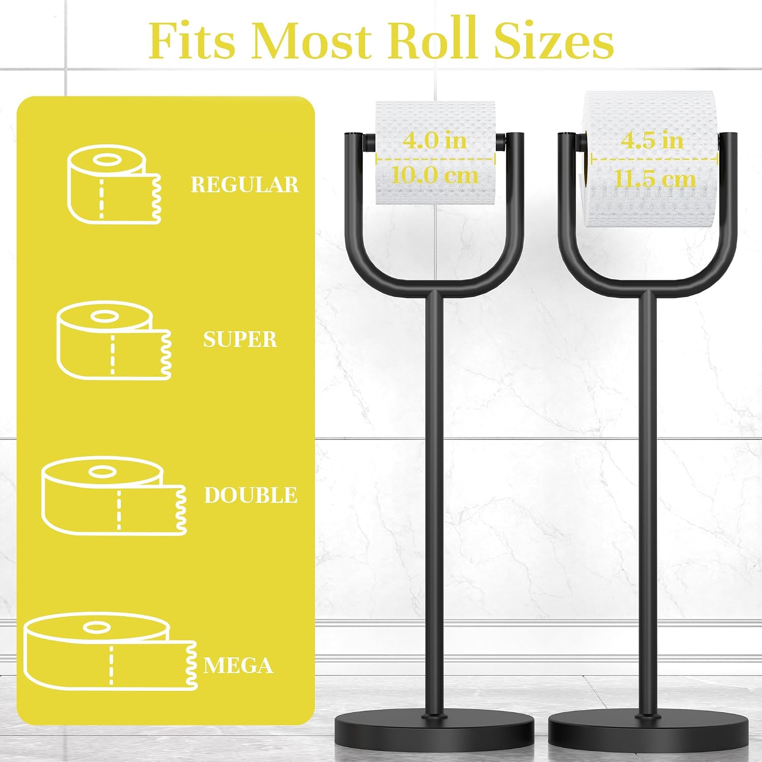 Matte Black Toilet Paper Holder Stand with 3 lb Heavy Base image 4