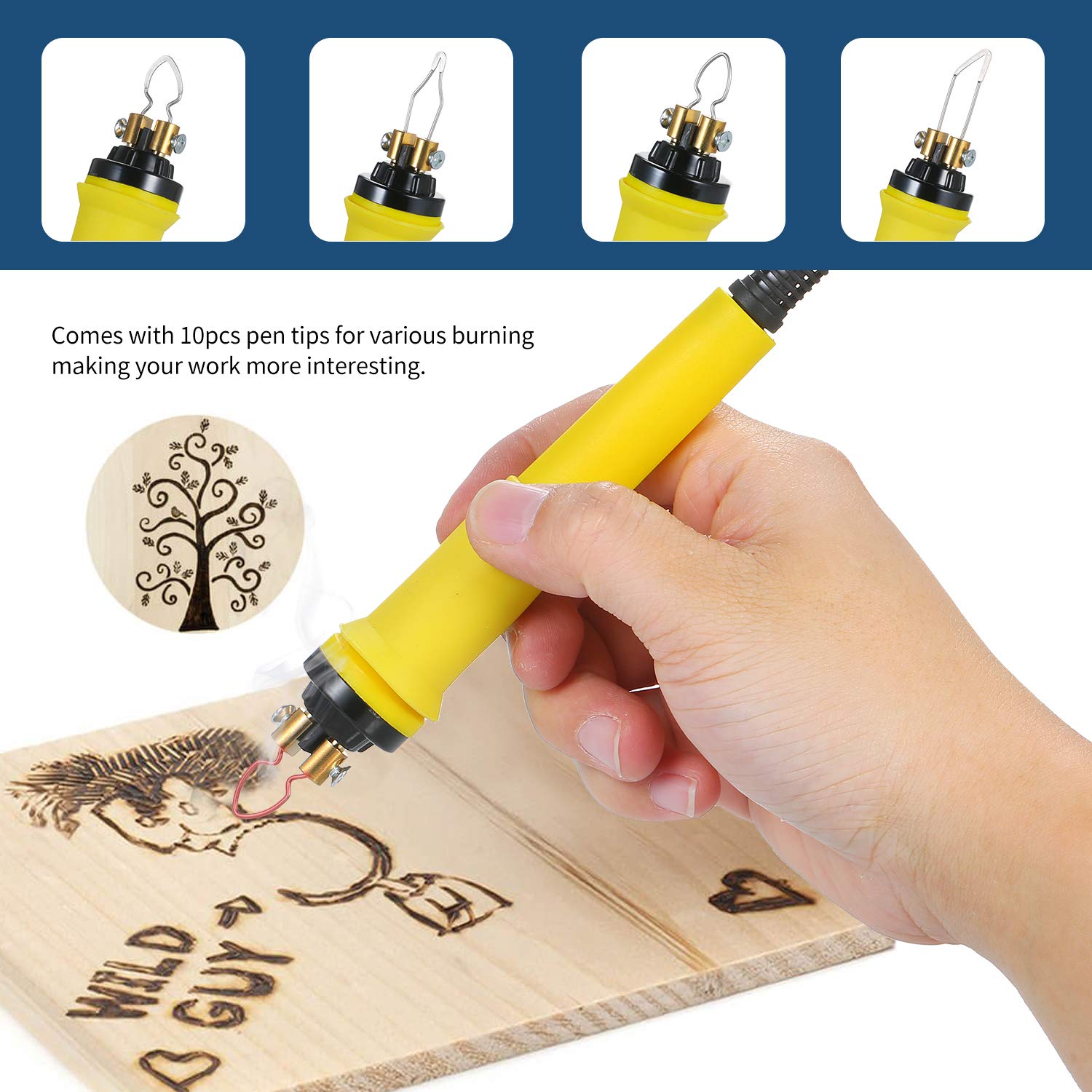 Kit de pirografía,YIWENG 60W 110V-240V 16PCS Kit de herramientas de quema de leña para madera Ajustable 0 ℃ -800 ℃ Juego de máquina de pluma de pirograbado para quemador de madera Soldador eléctrico c