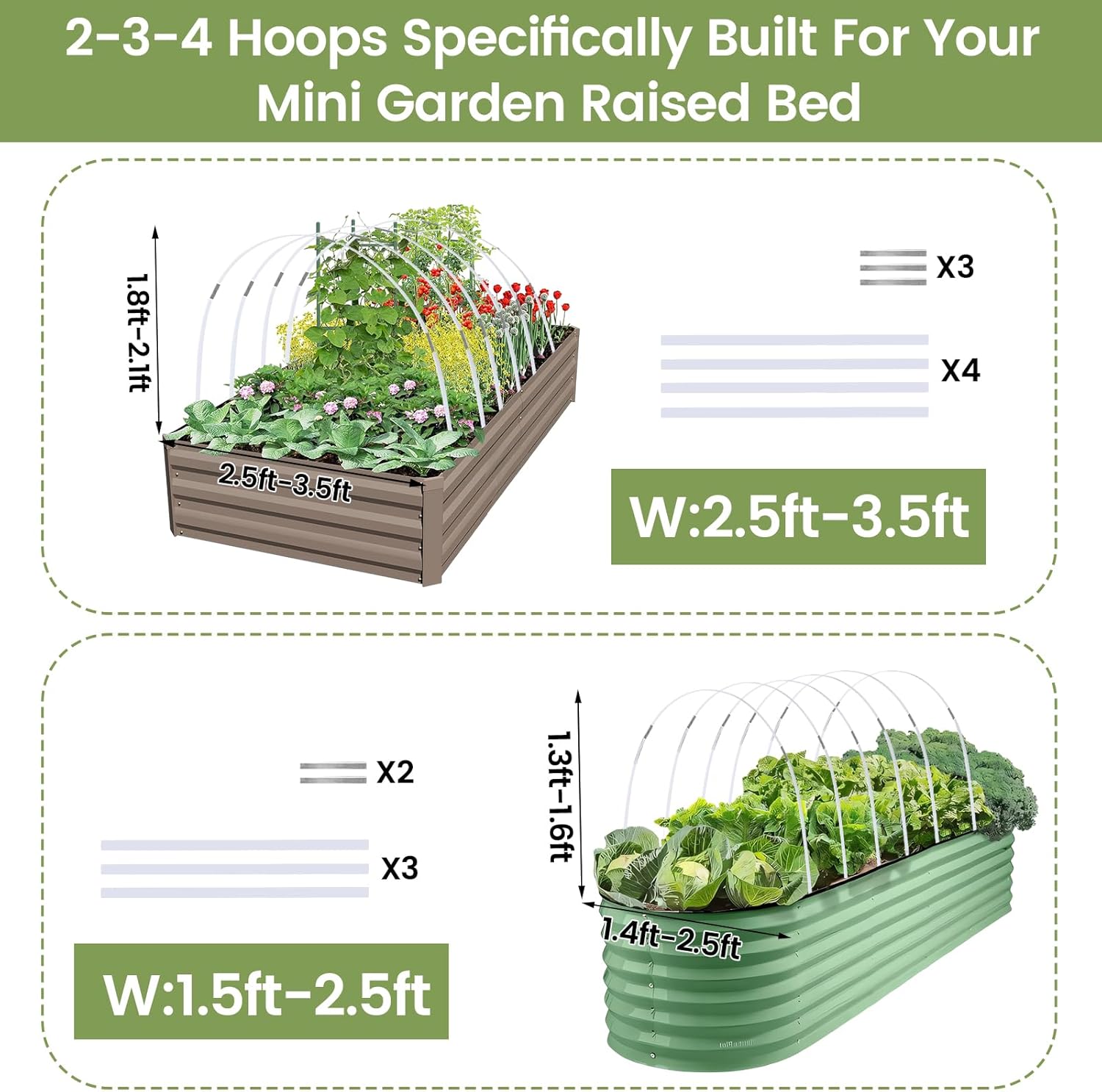 Greenhouse Hoops 60pcs, Sunwuk Garden Hoops for 1-3.5ft Wide Raised Bed, 15 Sets of 5.6ft Long Super Bendable Fiberglass Support Hoops Frame, Mini Greenhouse Flat for Row Cover (S Size)